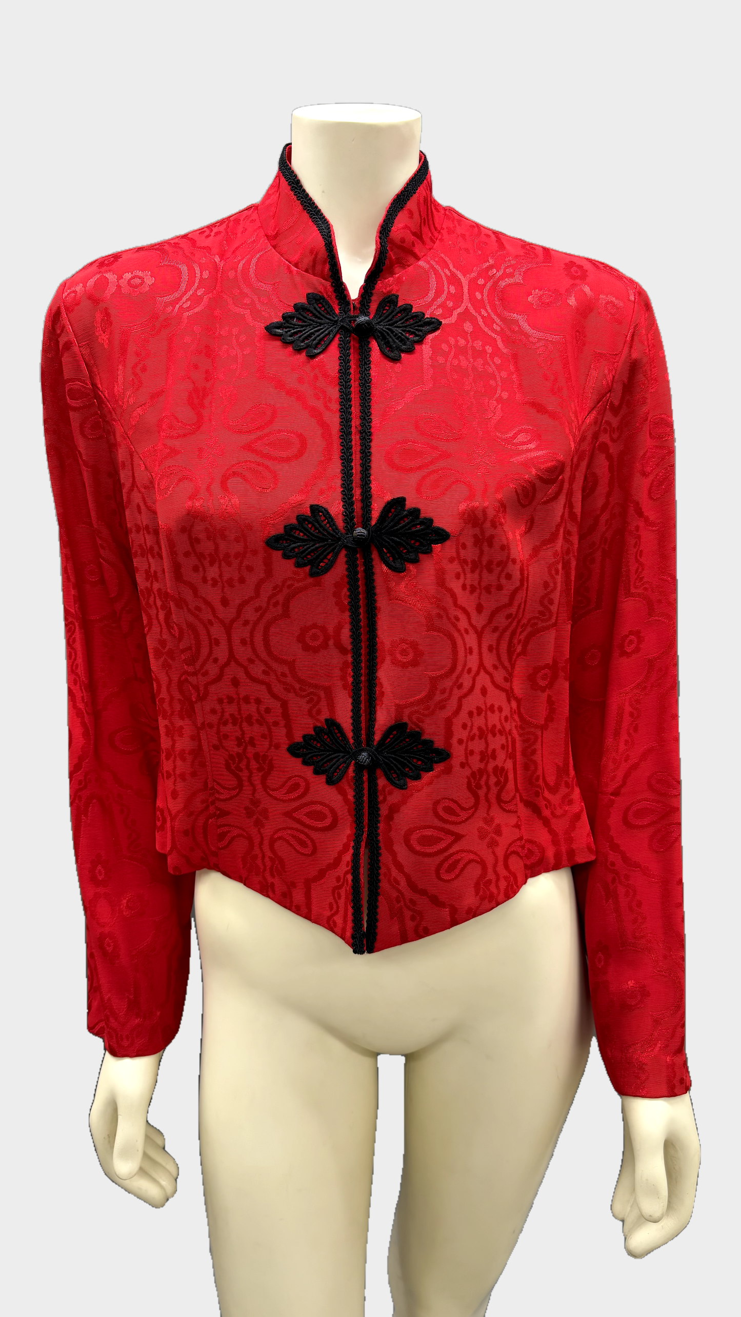 Jessica Howard Red Jacquard Mandarin Collar Jacket