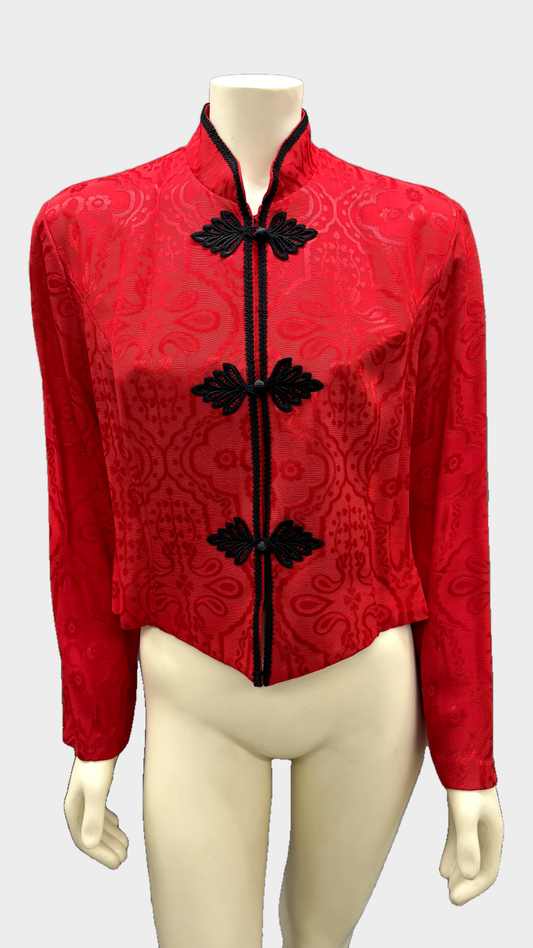 Jessica Howard Red Jacquard Mandarin Collar Jacket