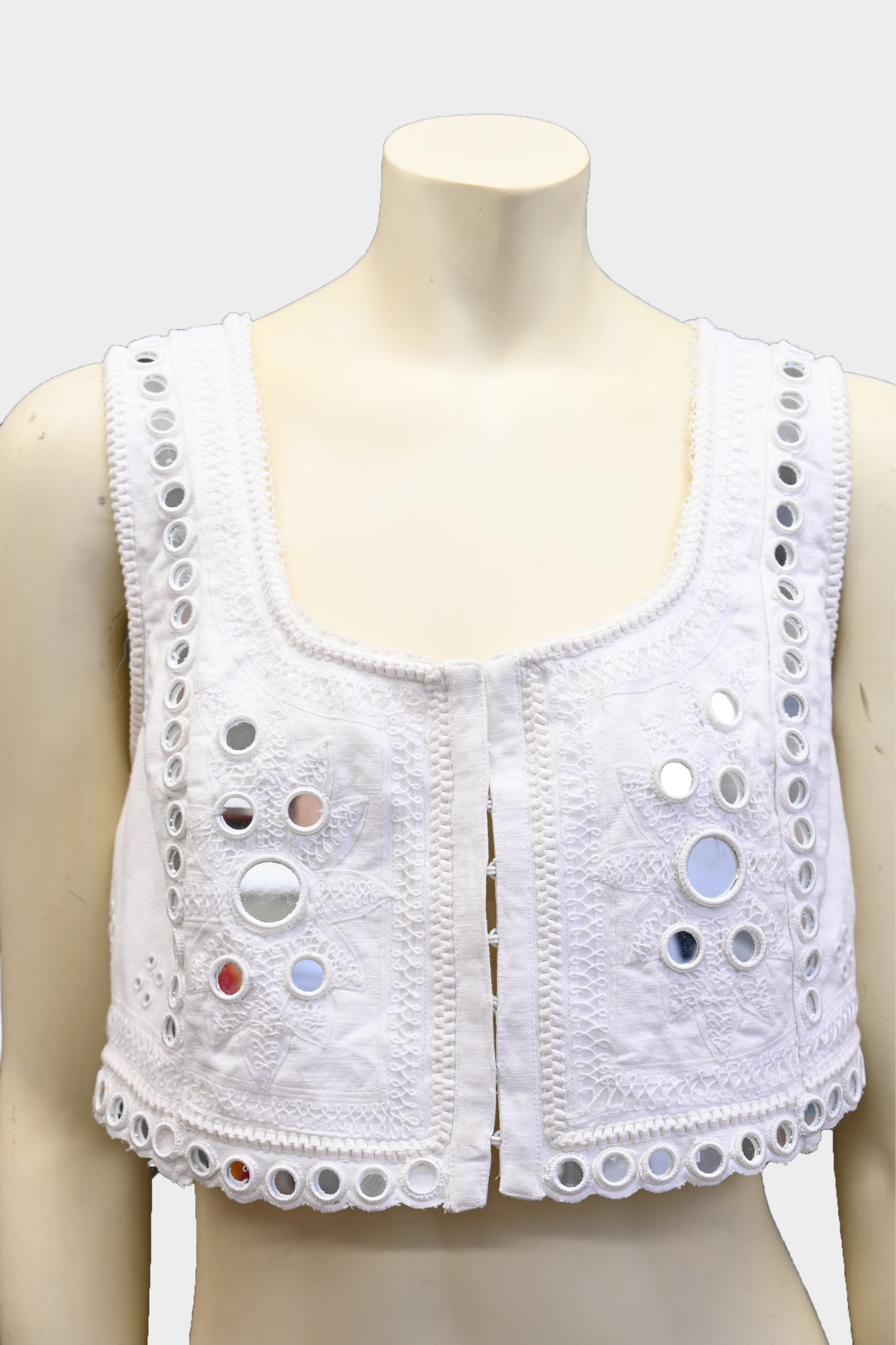 LoveShackFancy Caymen Cropped Paillette Embellished Vest