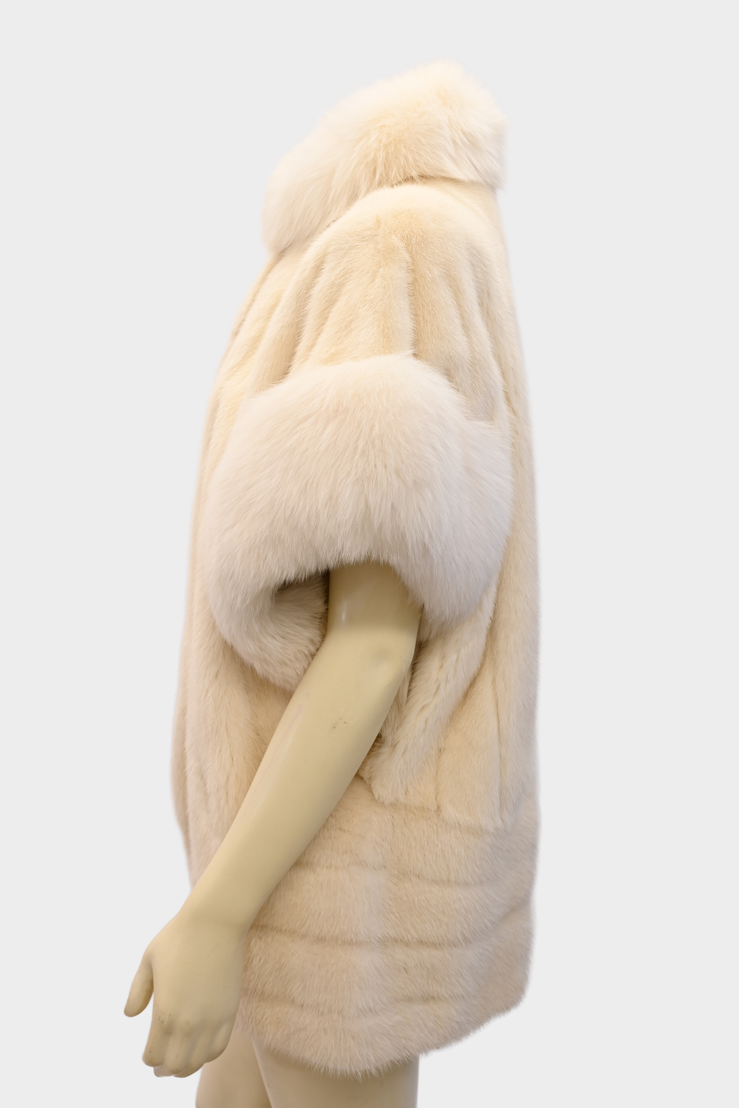 Ivory Mink Cape Vest with White Fox Fur Trim