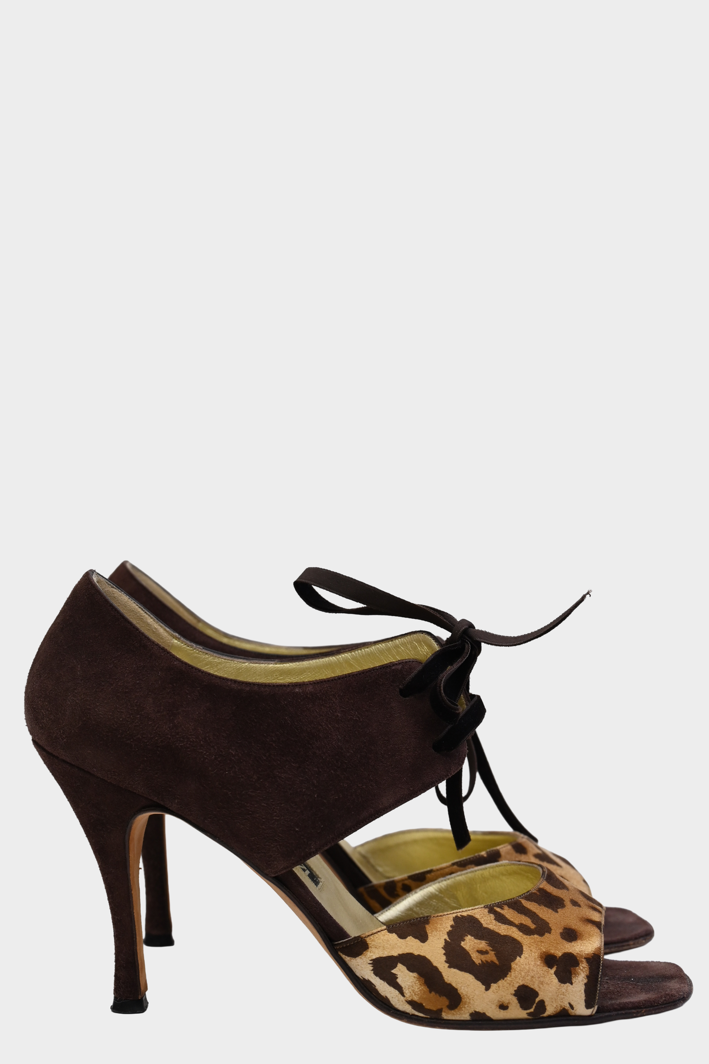 Claudio Merazzi Leopard Print Suede Lace Up Heels