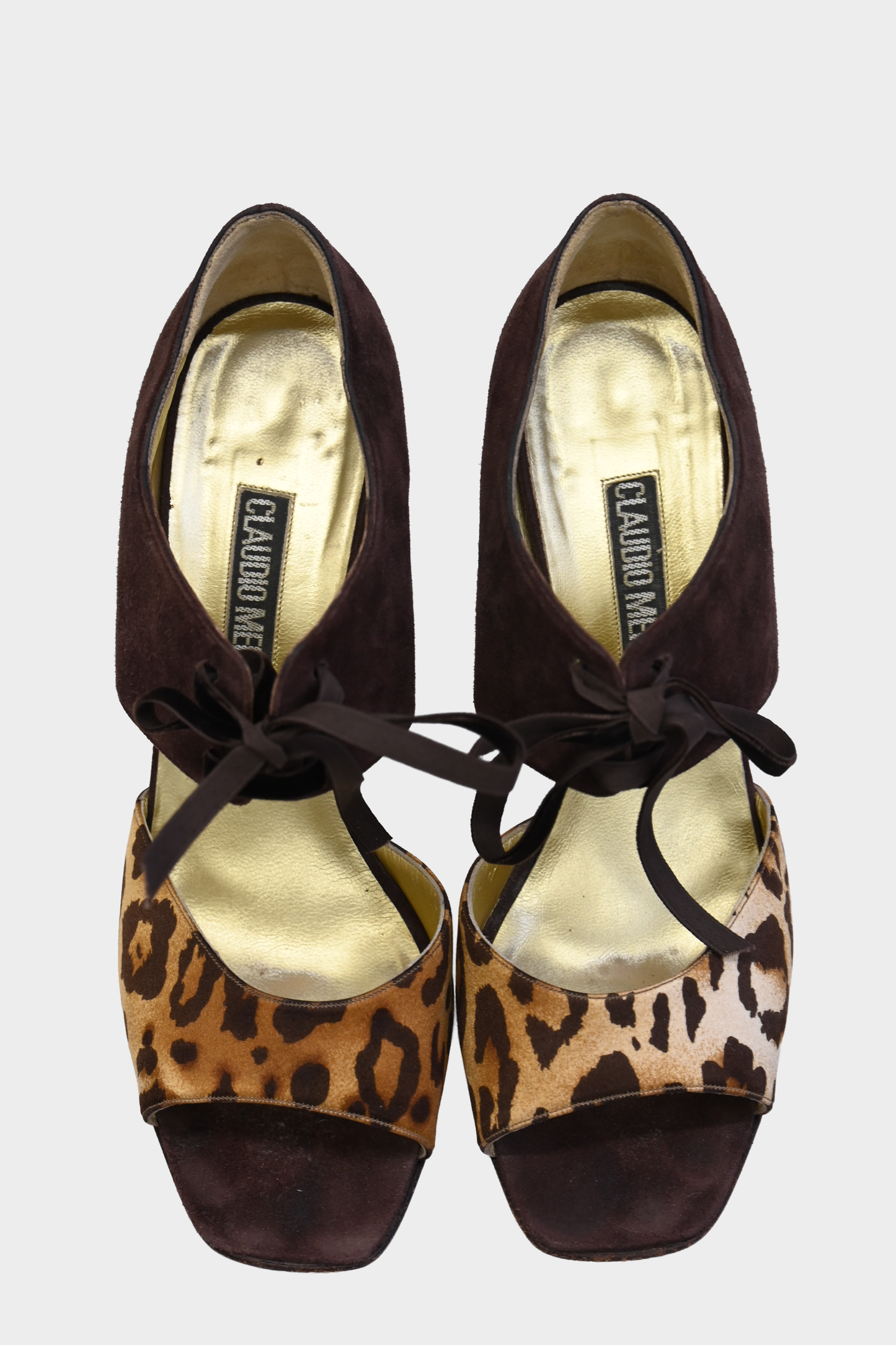 Claudio Merazzi Leopard Print Suede Lace Up Heels
