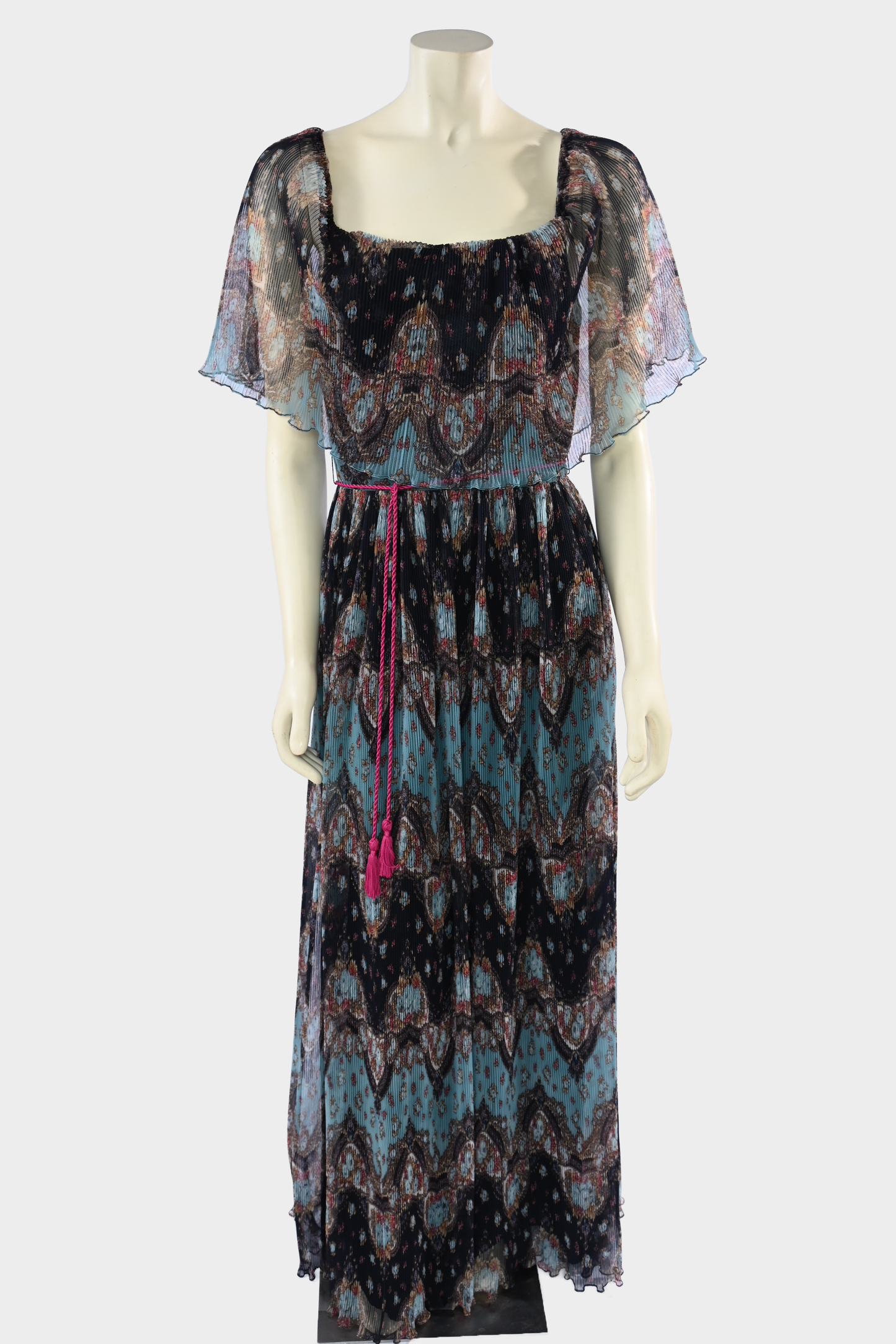 Vintage 1970s Marita by Anthony Muto Paisley Pleated Chiffon Maxi Dress