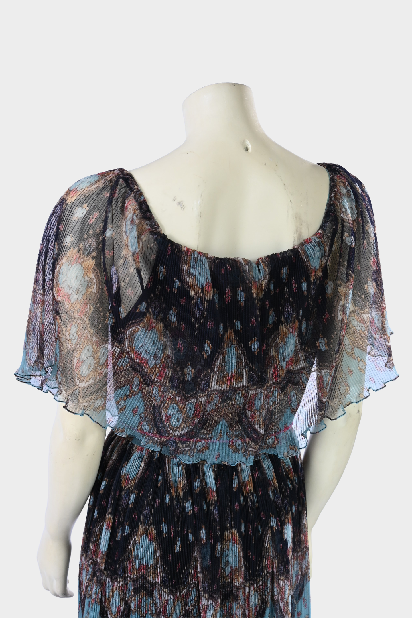 Vintage 1970s Marita by Anthony Muto Paisley Pleated Chiffon Maxi Dress
