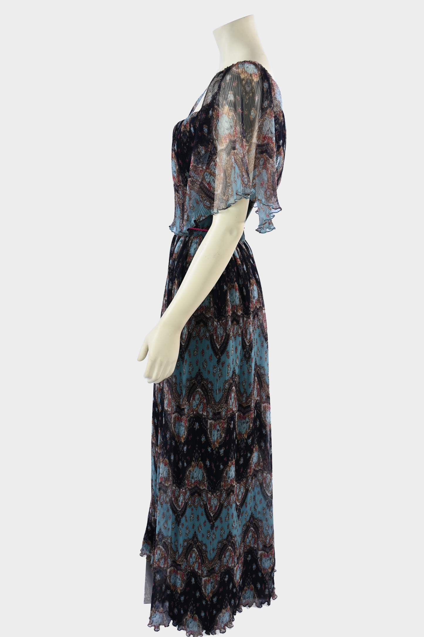 Vintage 1970s Marita by Anthony Muto Paisley Pleated Chiffon Maxi Dress