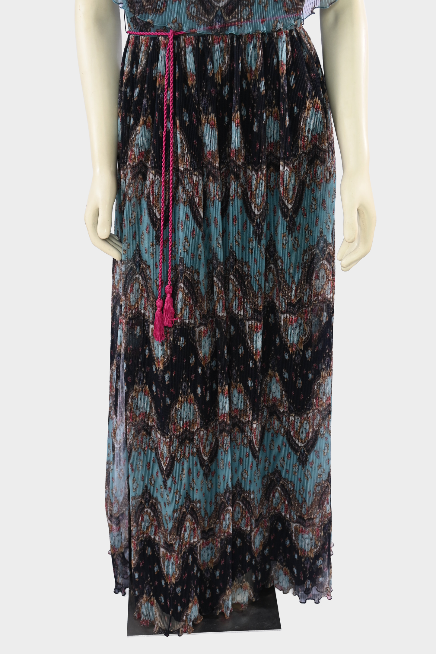 Vintage 1970s Marita by Anthony Muto Paisley Pleated Chiffon Maxi Dress