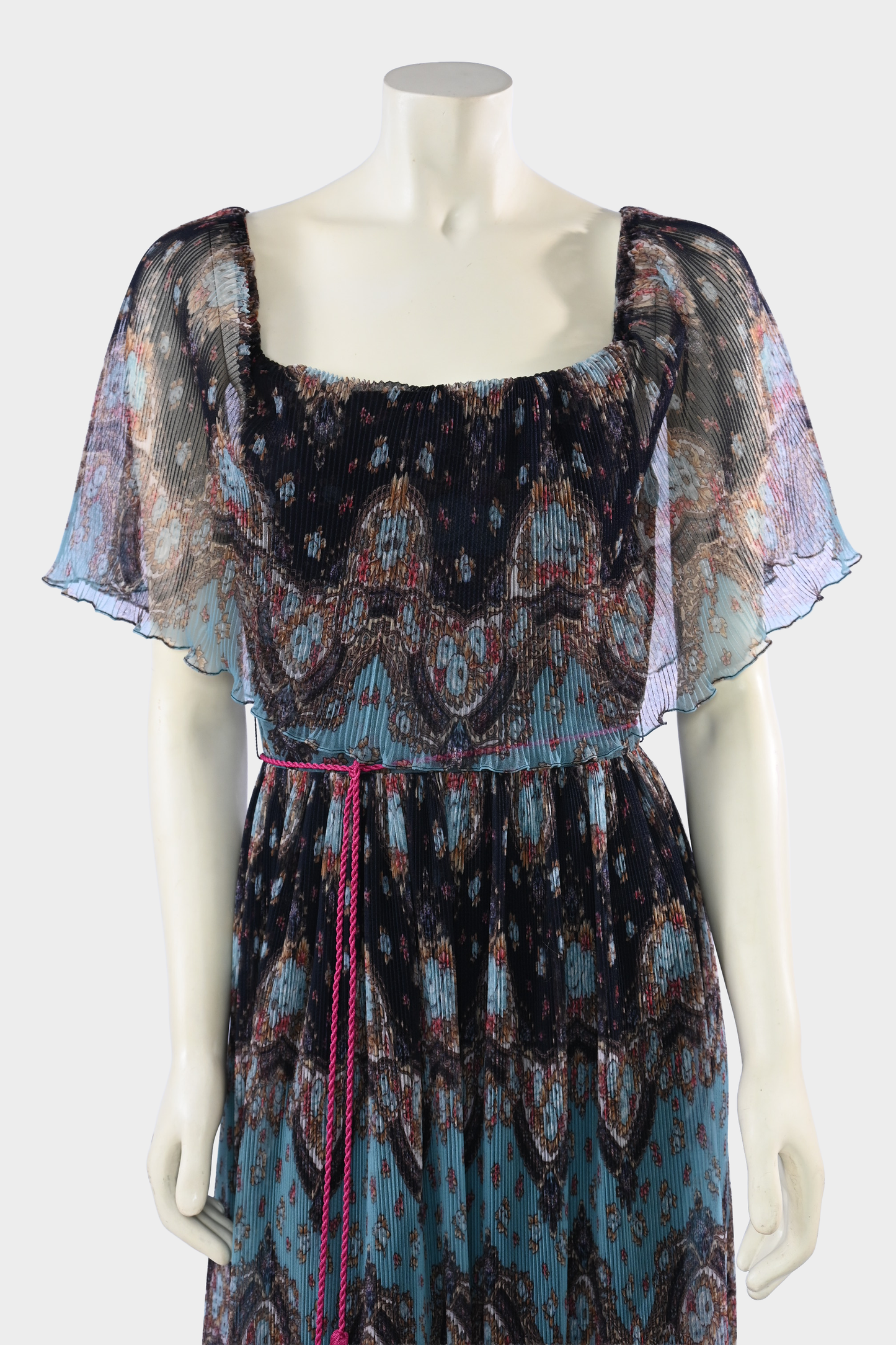Vintage 1970s Marita by Anthony Muto Paisley Pleated Chiffon Maxi Dress