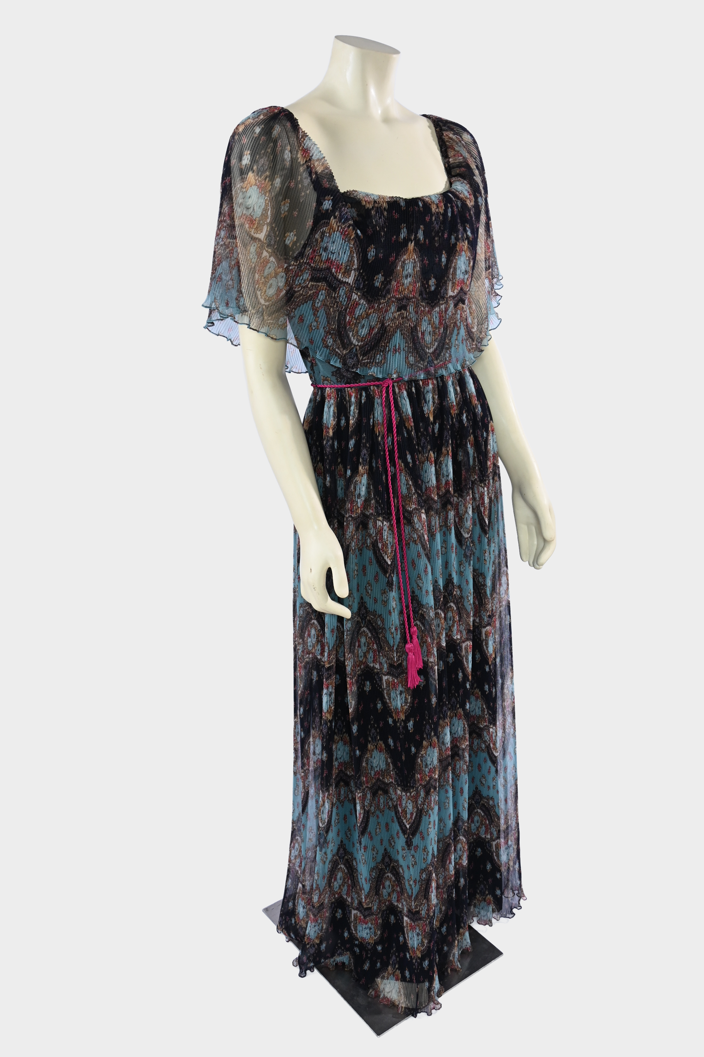 Vintage 1970s Marita by Anthony Muto Paisley Pleated Chiffon Maxi Dress