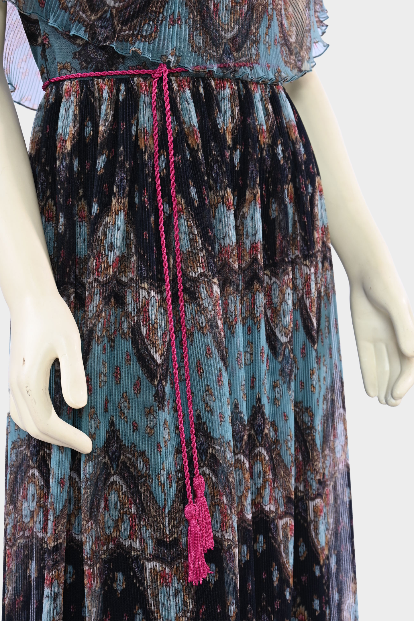 Vintage 1970s Marita by Anthony Muto Paisley Pleated Chiffon Maxi Dress