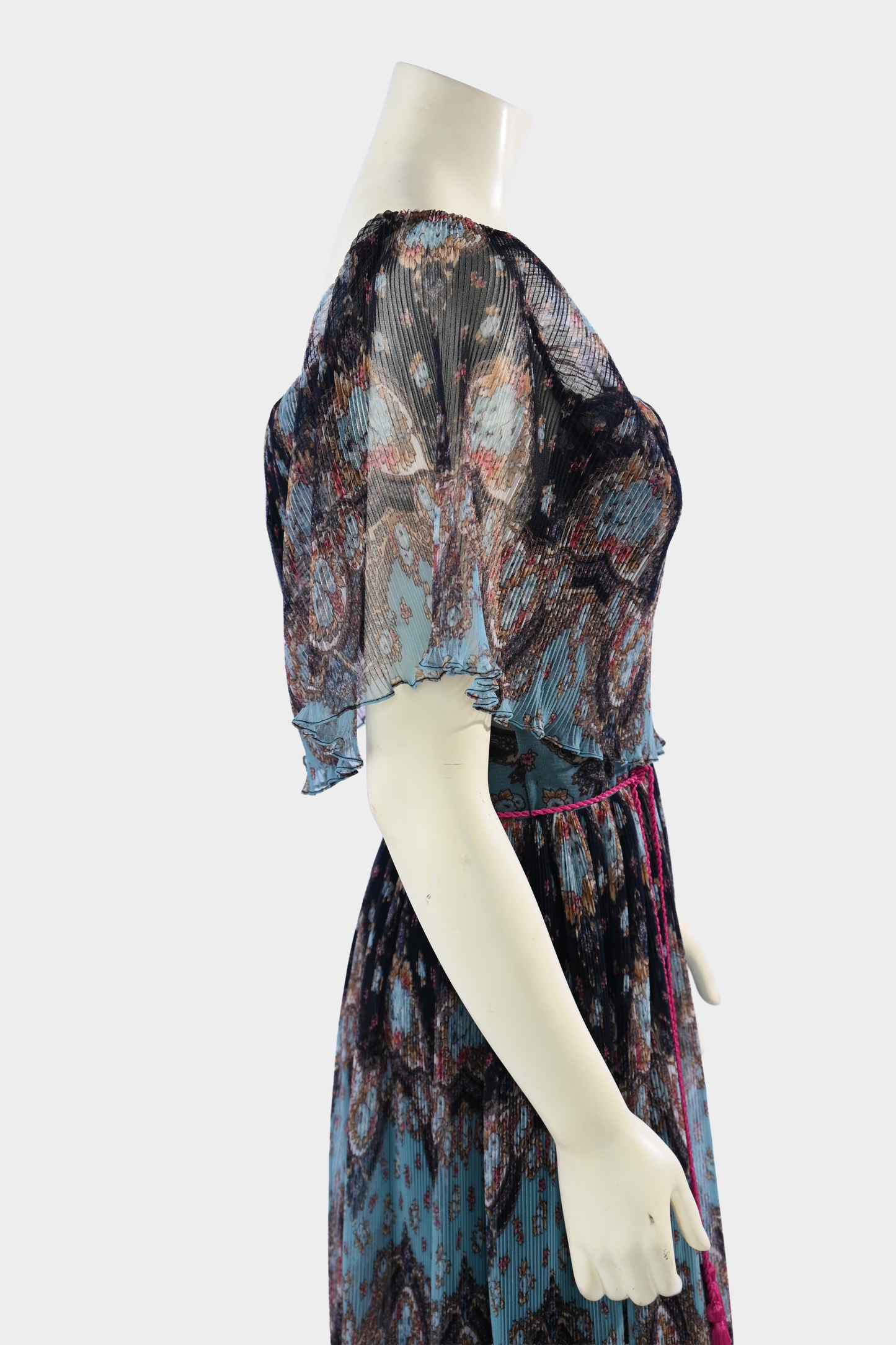 Vintage 1970s Marita by Anthony Muto Paisley Pleated Chiffon Maxi Dress