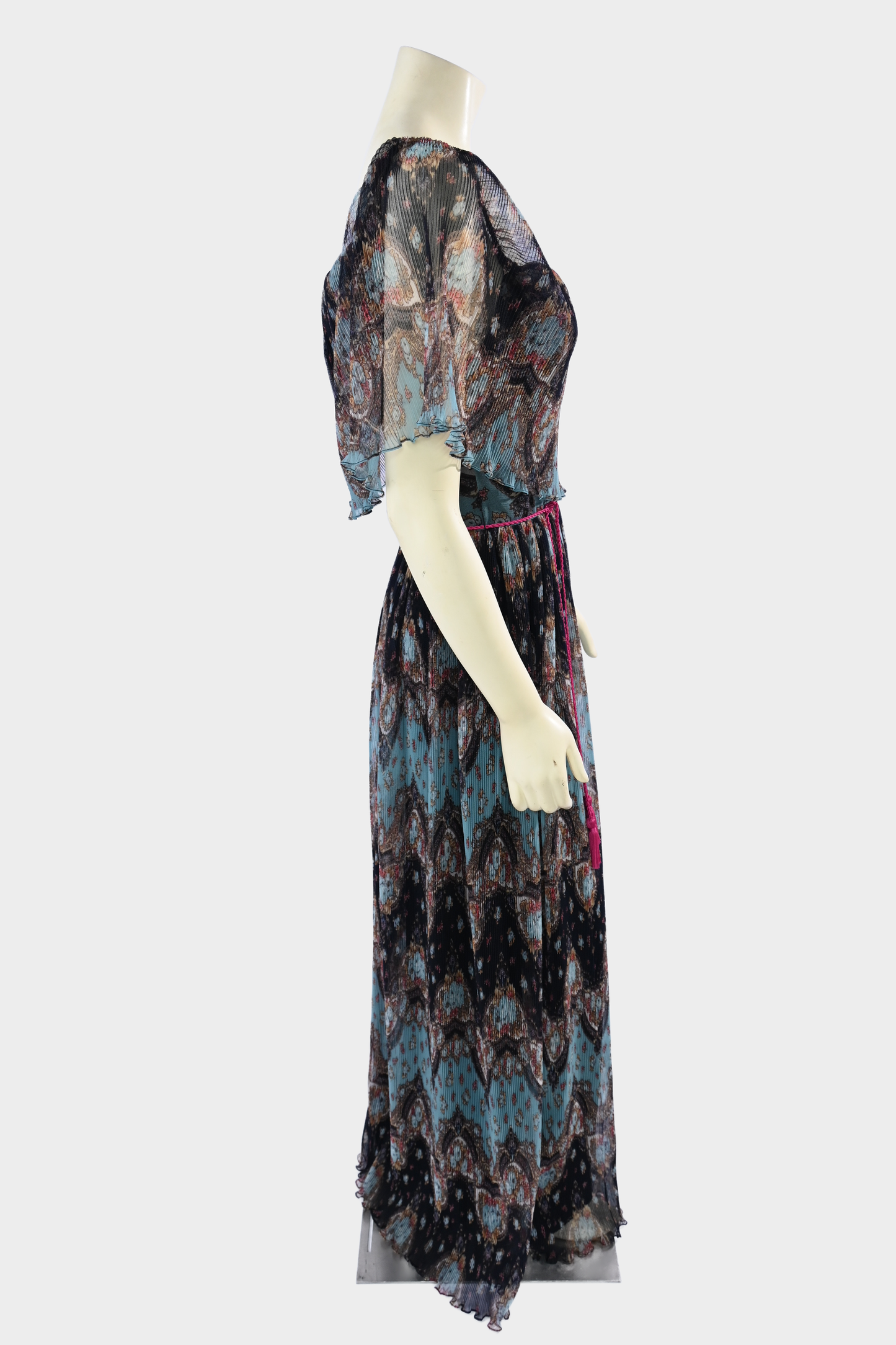 Vintage 1970s Marita by Anthony Muto Paisley Pleated Chiffon Maxi Dress
