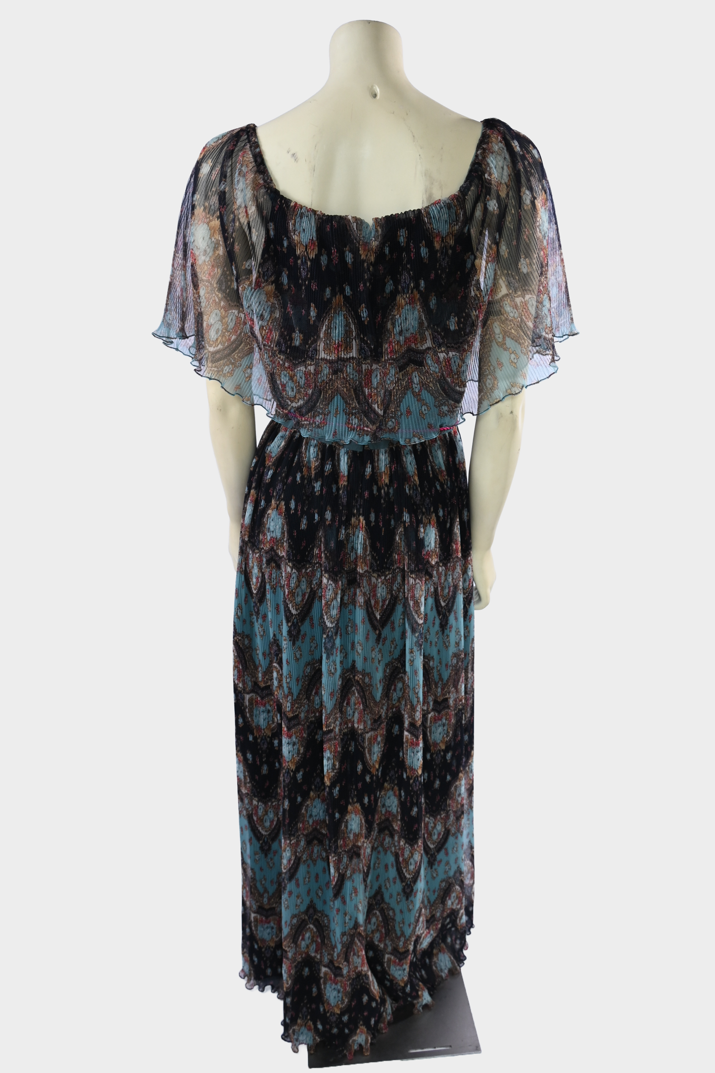 Vintage 1970s Marita by Anthony Muto Paisley Pleated Chiffon Maxi Dress