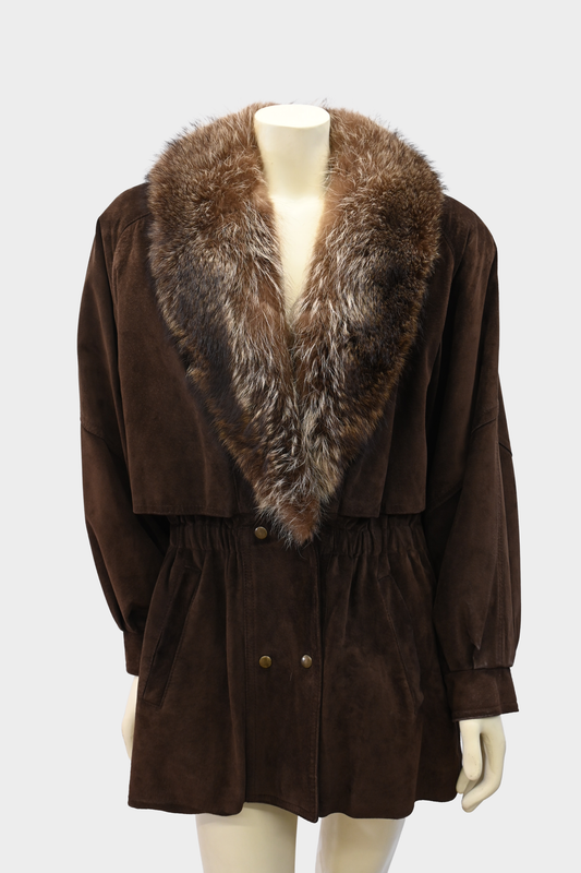 Vintage Leather Jacket with Raccoon Fur Collar