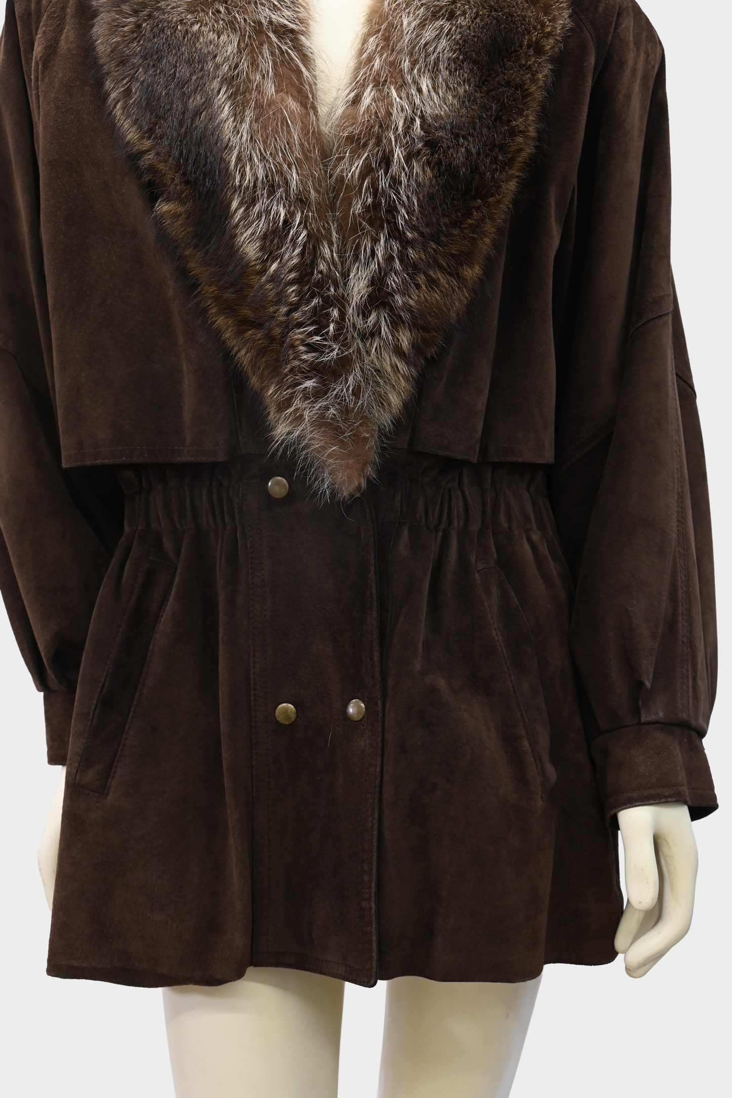 Vintage Leather Jacket with Raccoon Fur Collar
