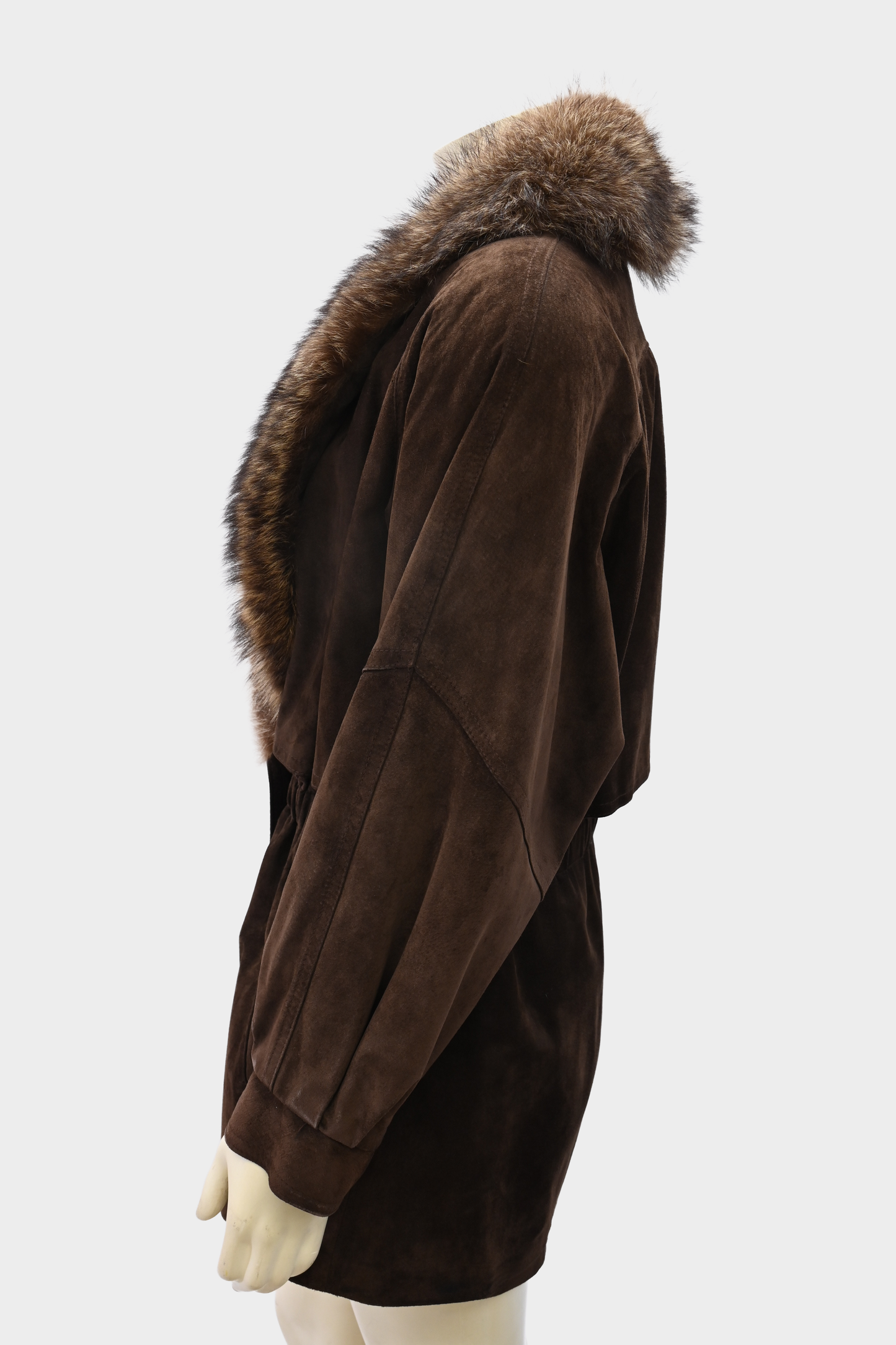 Vintage Leather Jacket with Raccoon Fur Collar