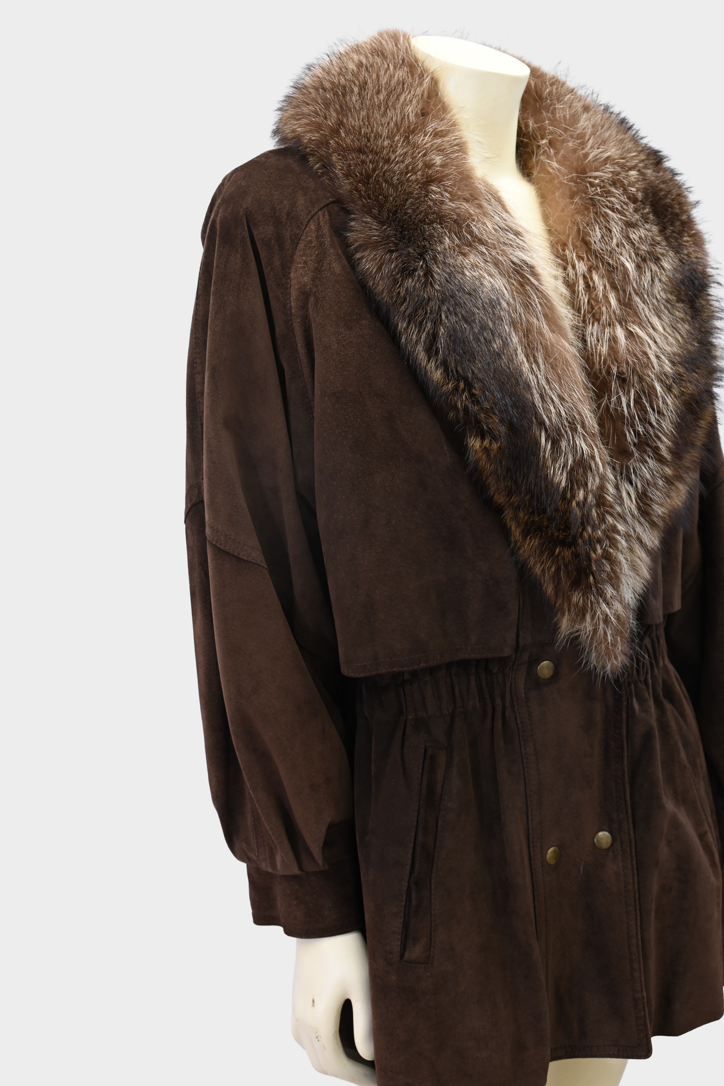 Vintage Leather Jacket with Raccoon Fur Collar