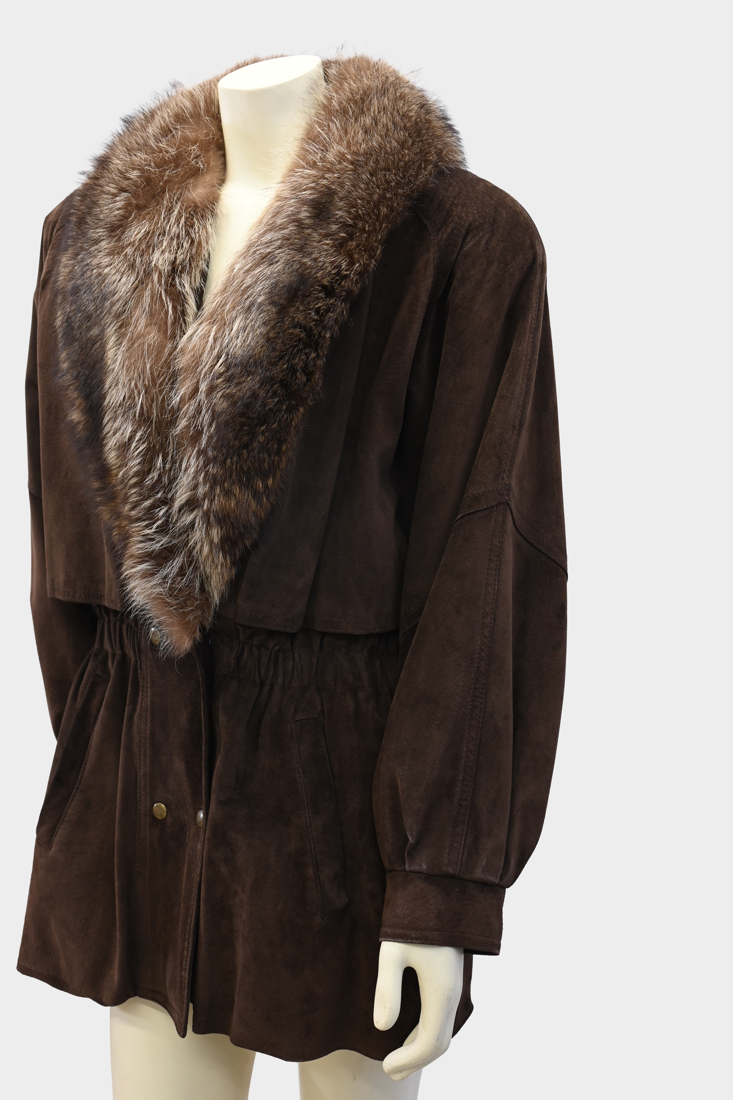 Vintage Leather Jacket with Raccoon Fur Collar