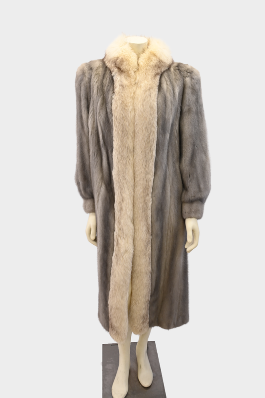 Sapphire Full Length Mink Coat with Fox Fur Tuxedo Trim