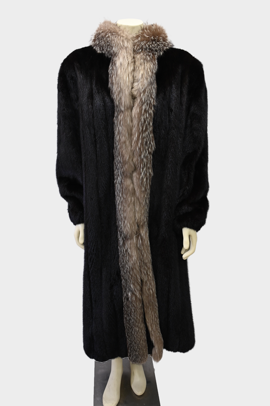Mink Coat with Silver Fox Tuxedo Trim
