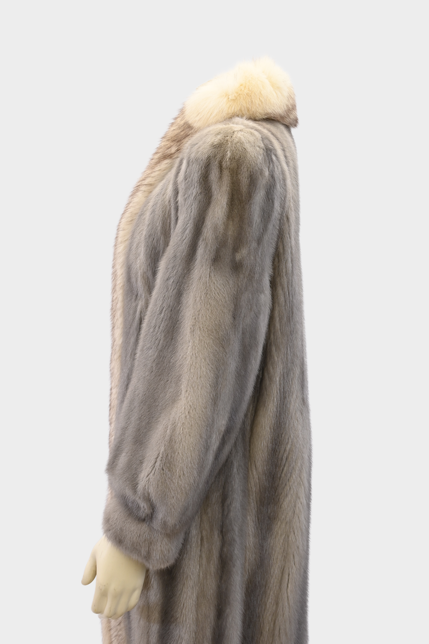Sapphire Full Length Mink Coat with Fox Fur Tuxedo Trim