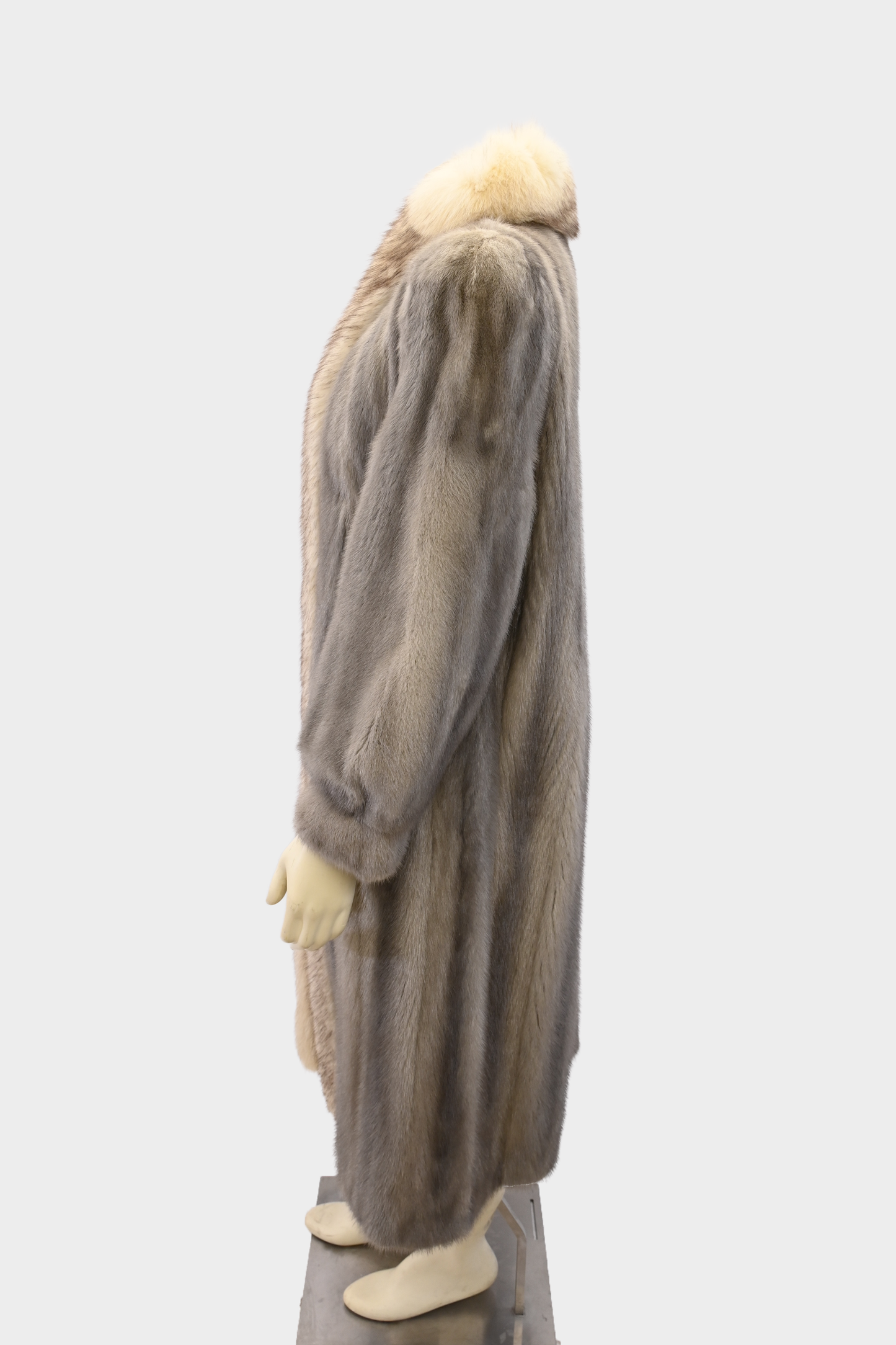 Sapphire Full Length Mink Coat with Fox Fur Tuxedo Trim