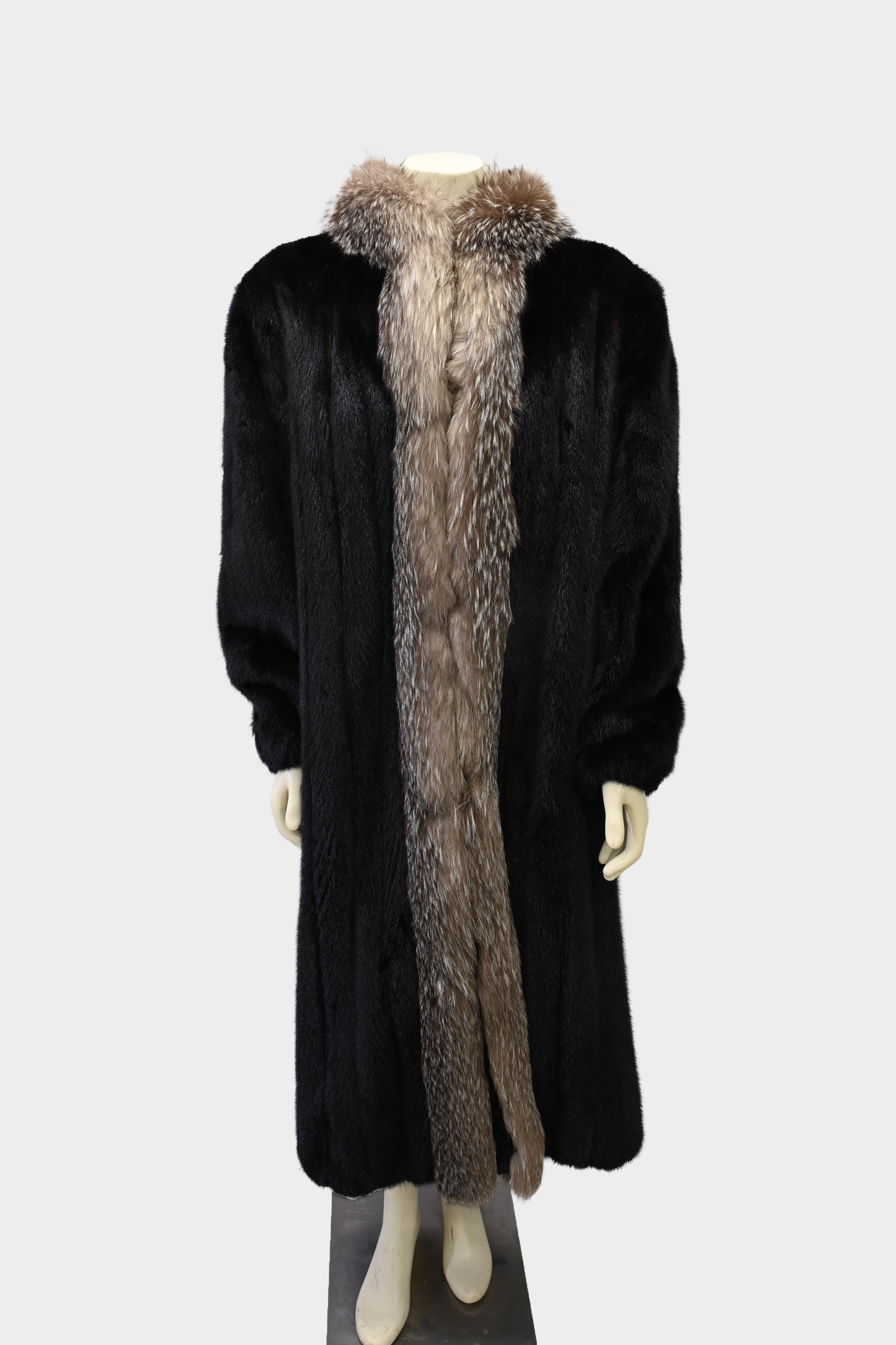 Mink Coat with Silver Fox Tuxedo Trim