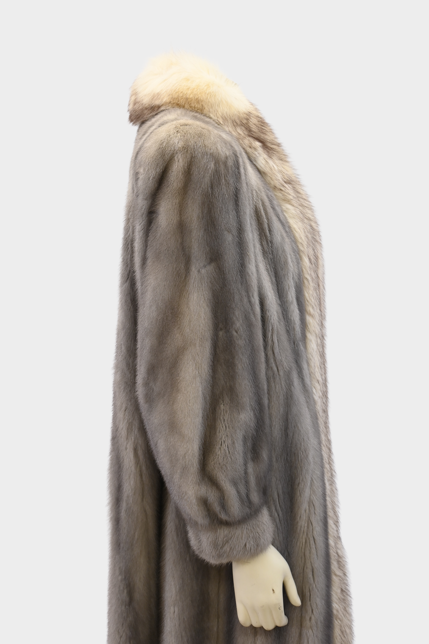 Sapphire Full Length Mink Coat with Fox Fur Tuxedo Trim