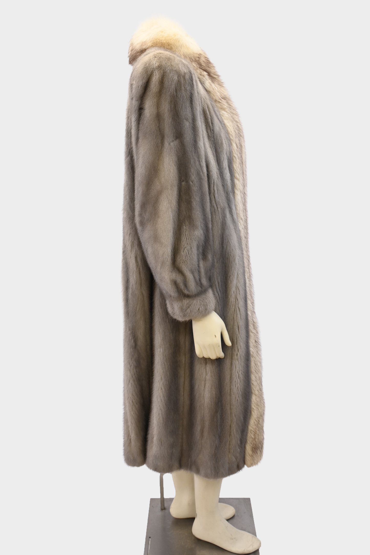Sapphire Full Length Mink Coat with Fox Fur Tuxedo Trim
