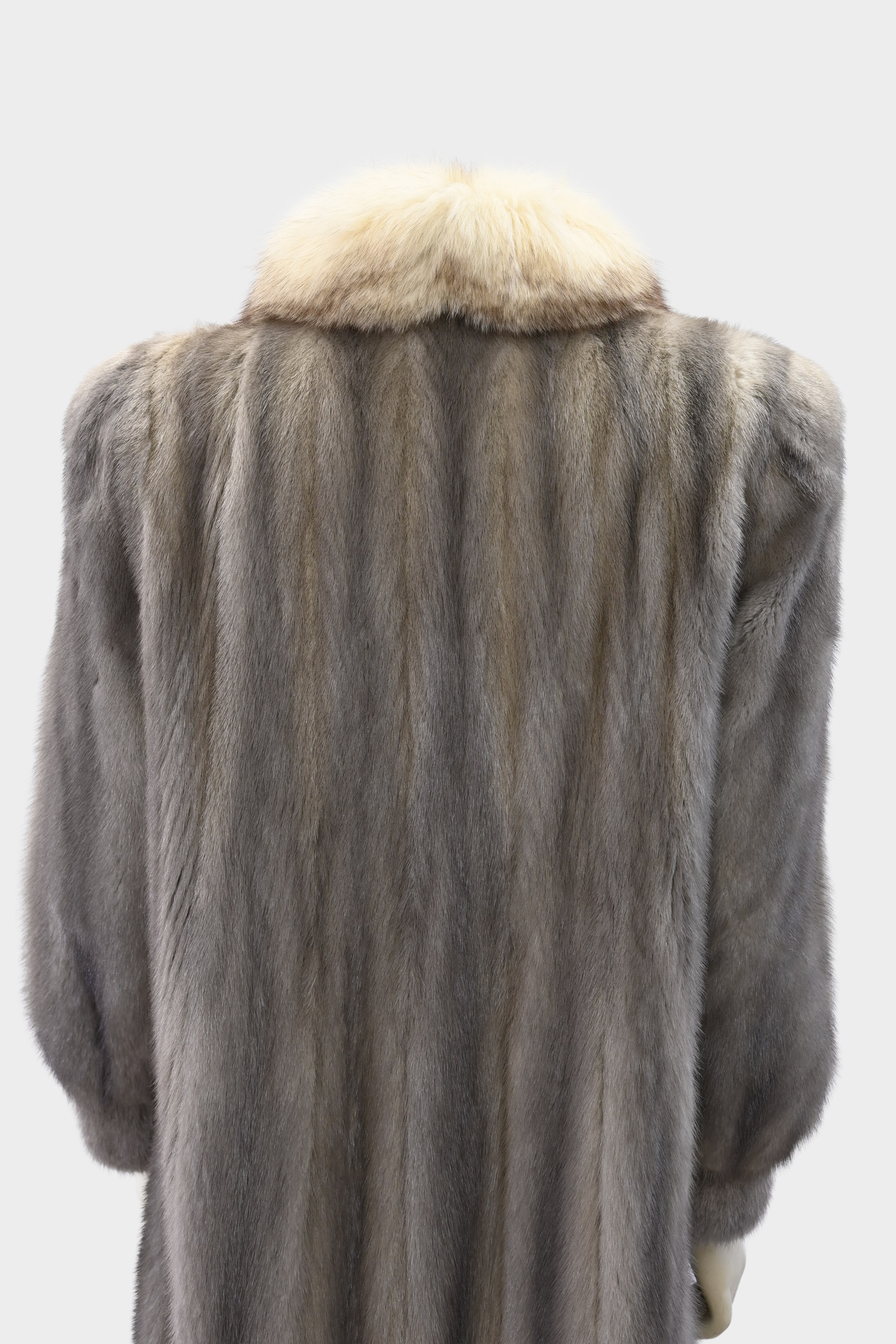 Sapphire Full Length Mink Coat with Fox Fur Tuxedo Trim