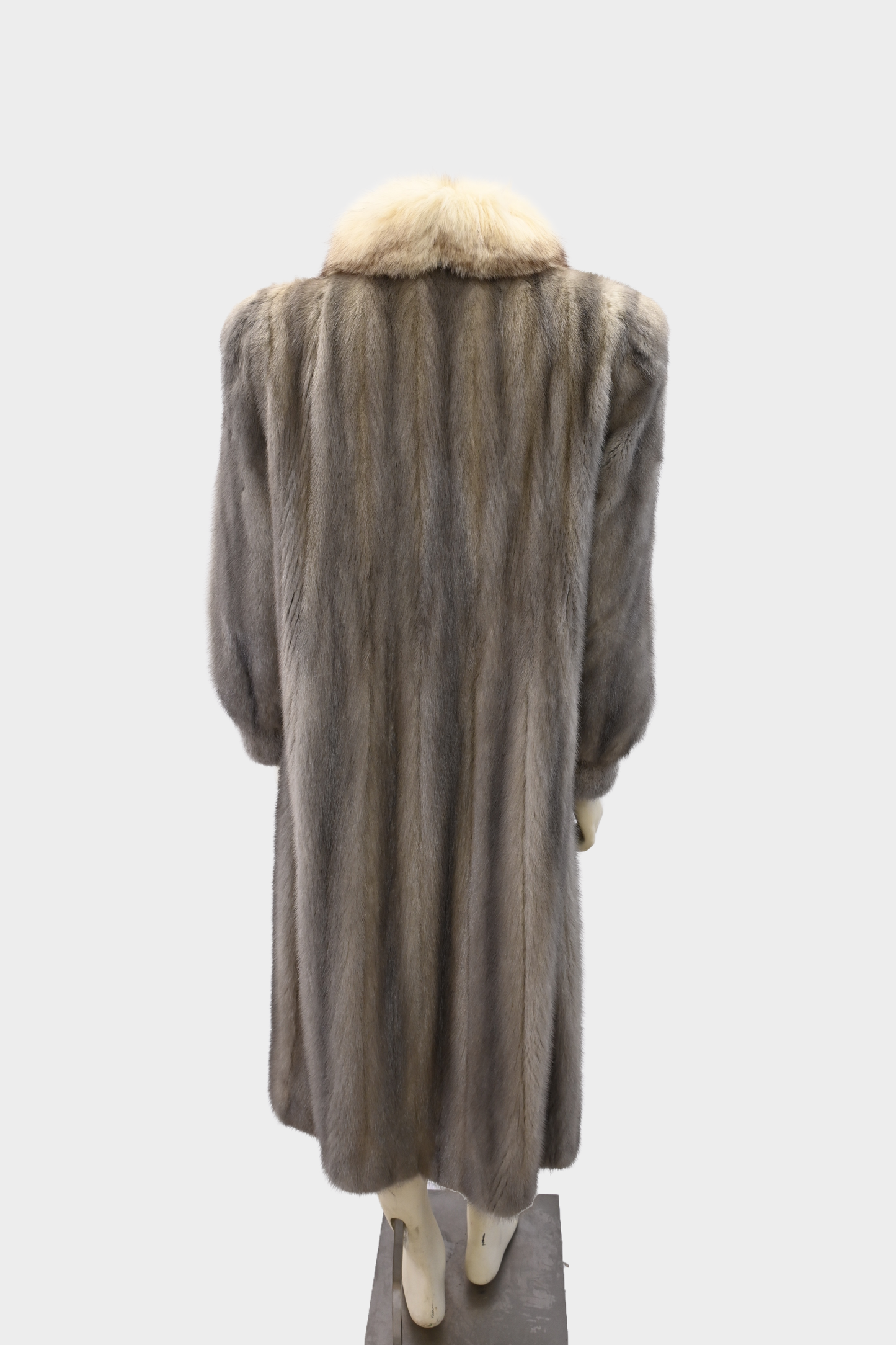 Sapphire Full Length Mink Coat with Fox Fur Tuxedo Trim