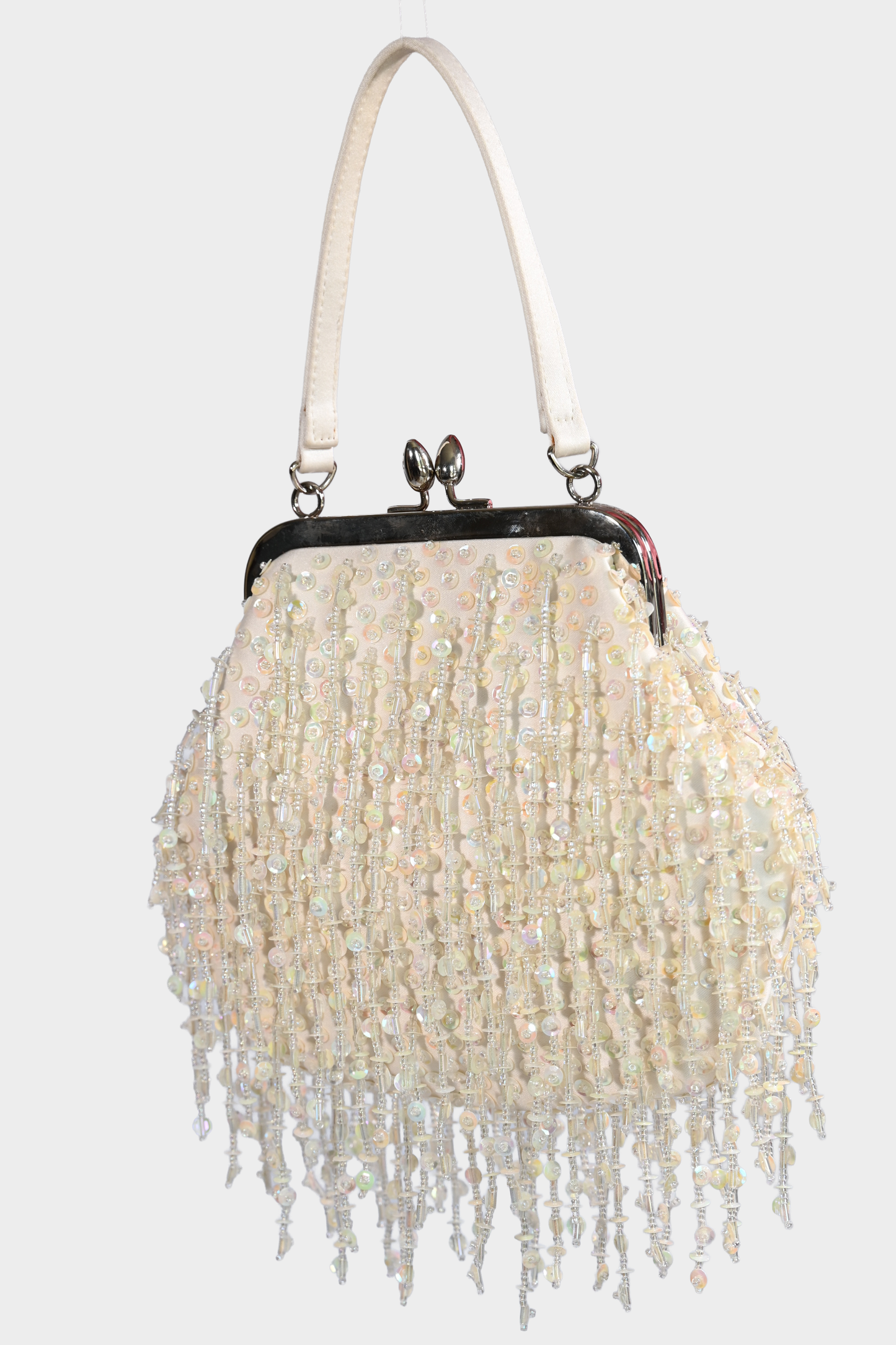 Nicole Miller Ivory Beaded Fringe Evening Bag