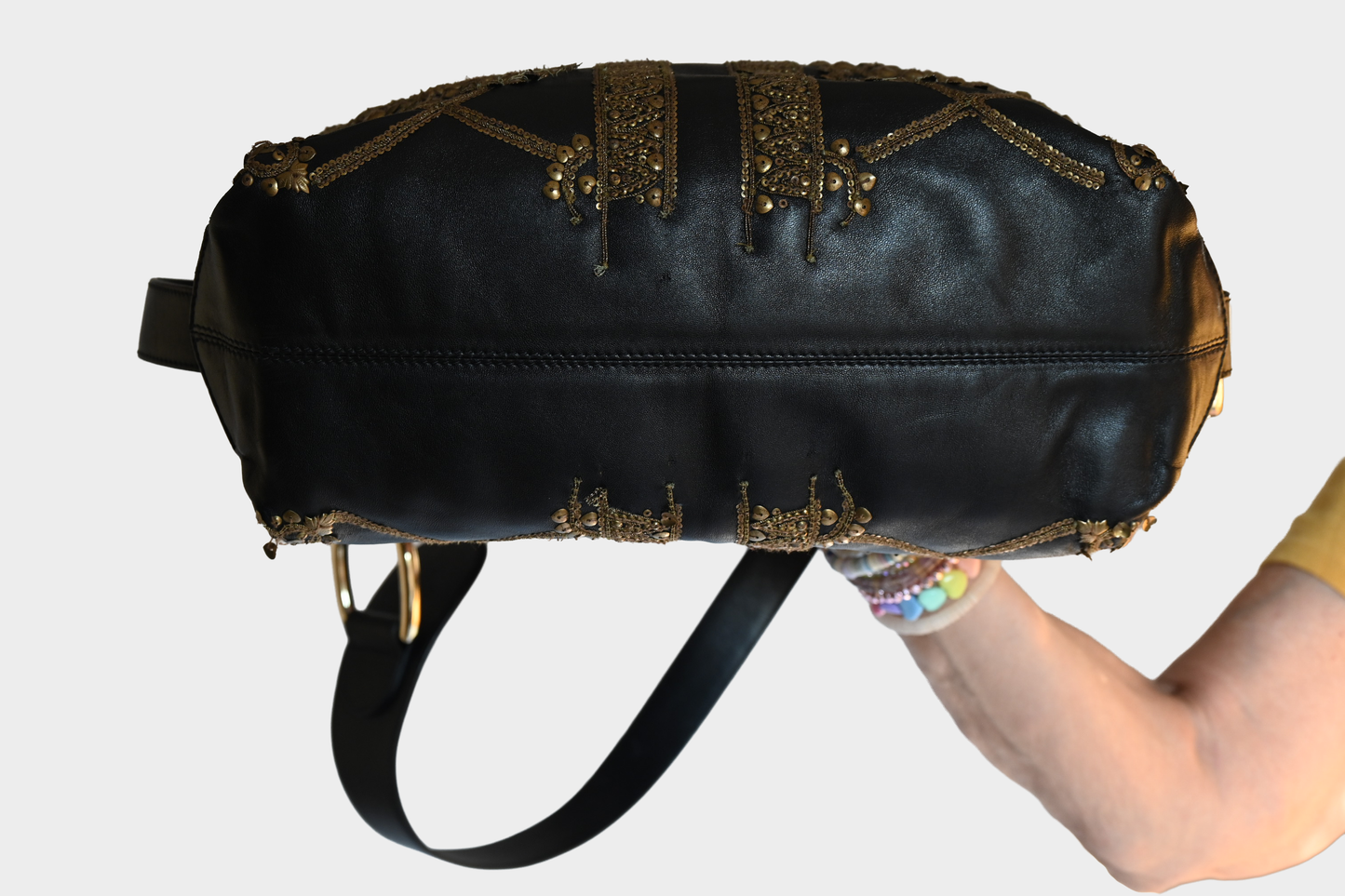 Oscar de la Renta Embellished Leather Shoulder Bag