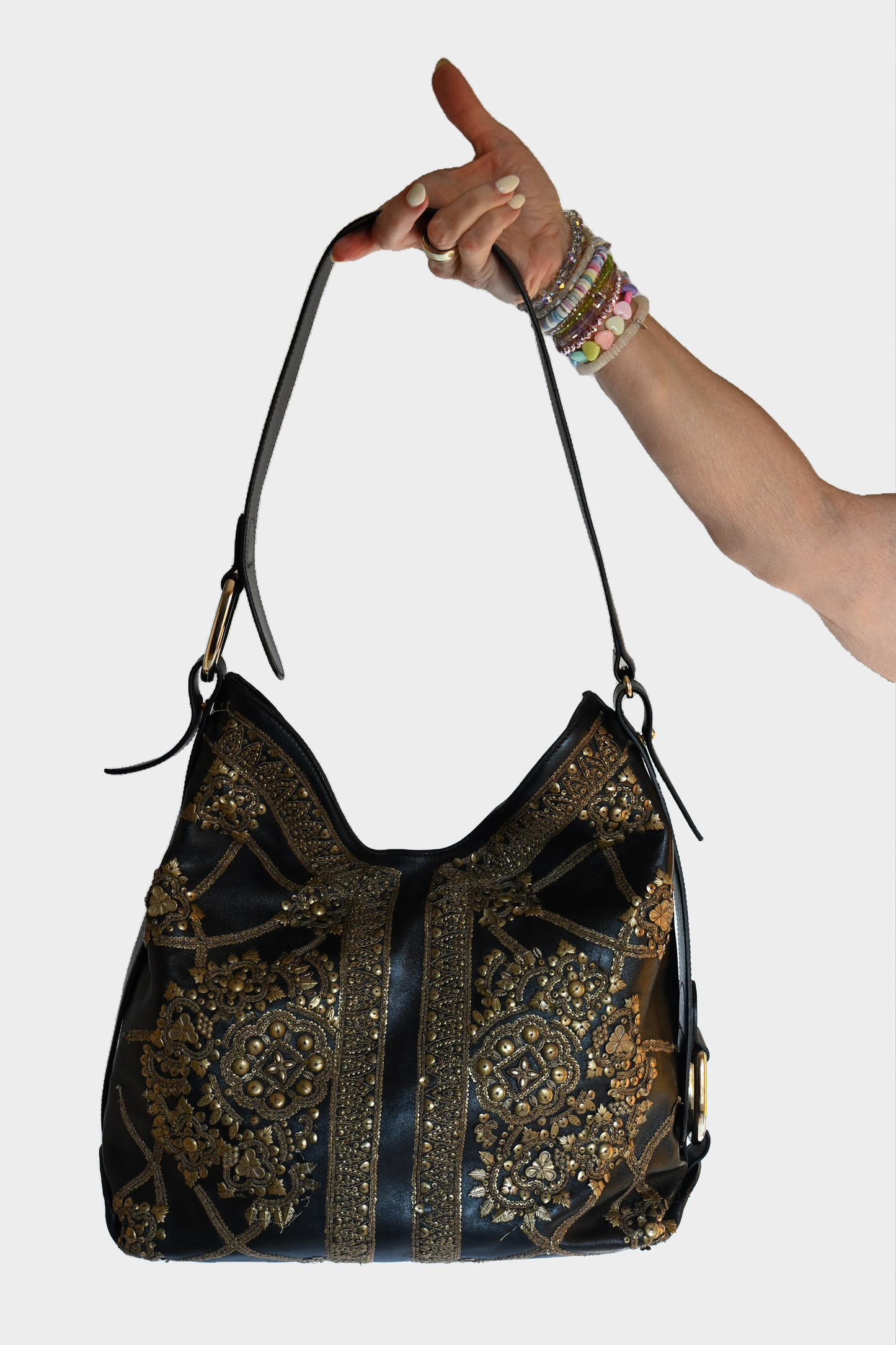 Oscar de la Renta Embellished Leather Shoulder Bag