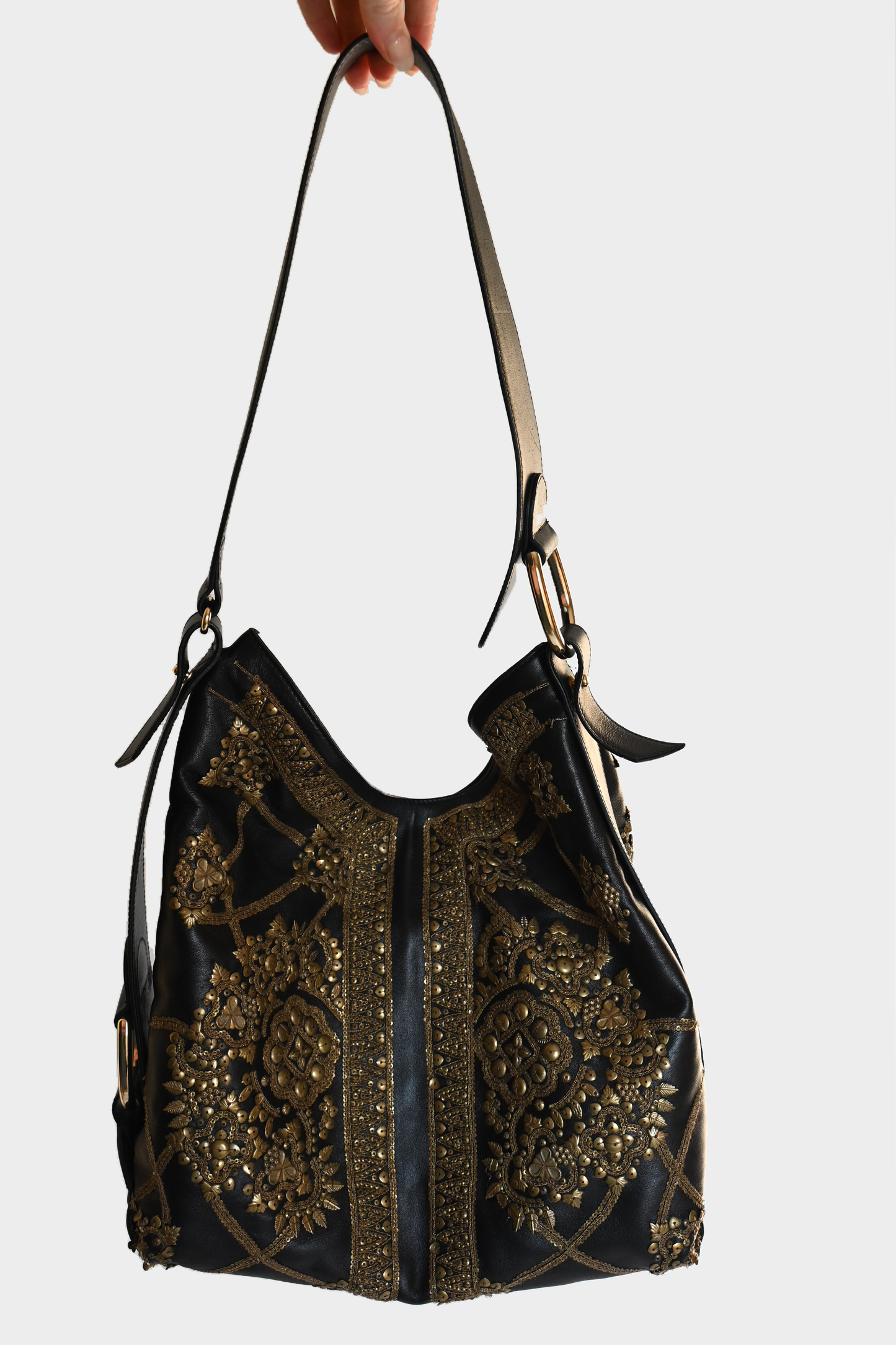 Oscar de la Renta Embellished Leather Shoulder Bag