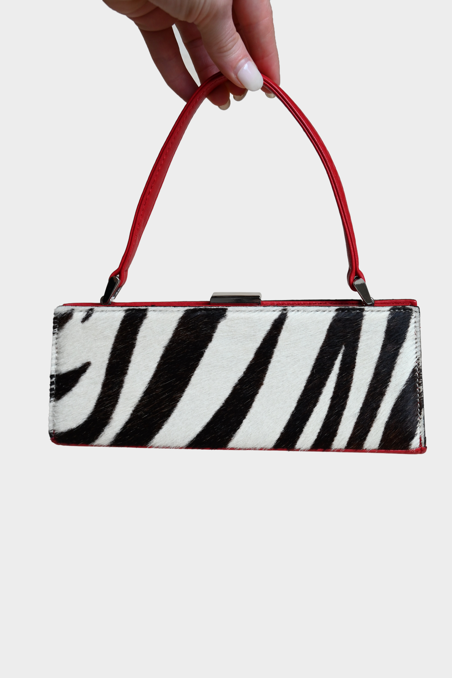 Vintage Adrienne Vittadini Zebra Calf Hair & Red Leather Top Handle Bag