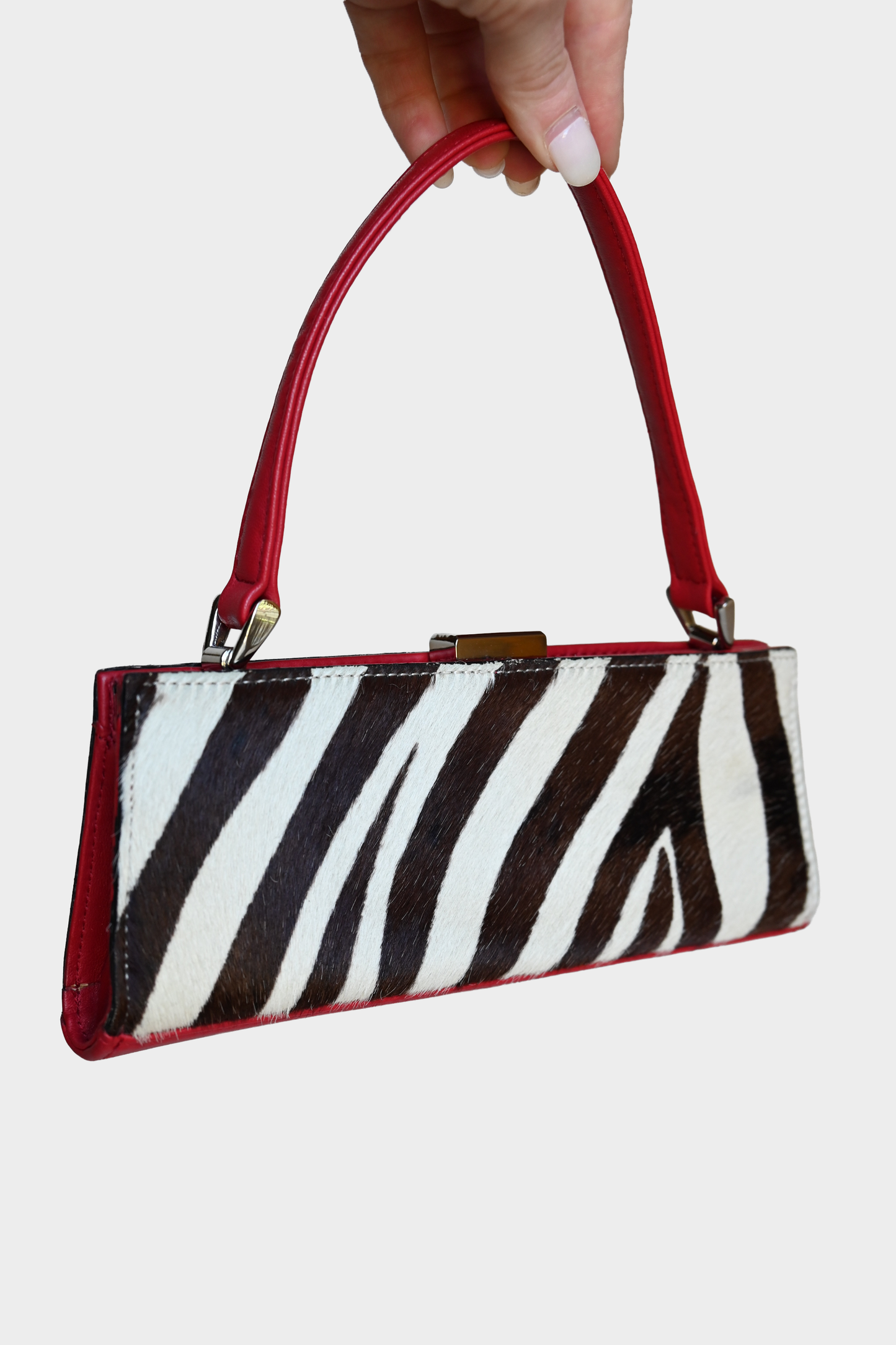 Vintage Adrienne Vittadini Zebra Calf Hair & Red Leather Top Handle Bag
