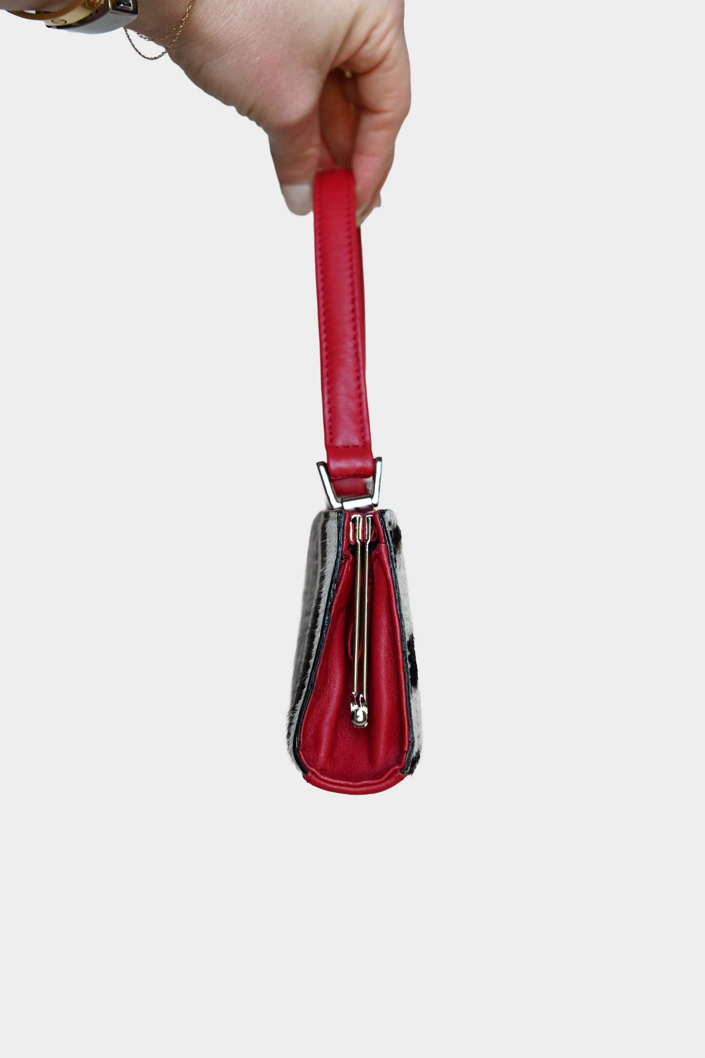 Vintage Adrienne Vittadini Zebra Calf Hair & Red Leather Top Handle Bag