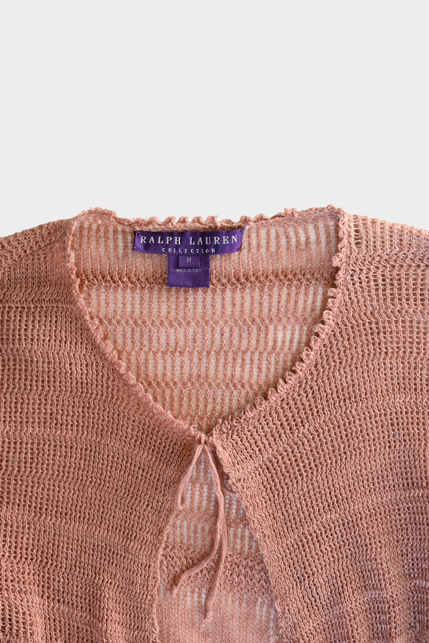 Ralph Lauren Purple Label 100% Linen Open Knit Tie Front Cardigan