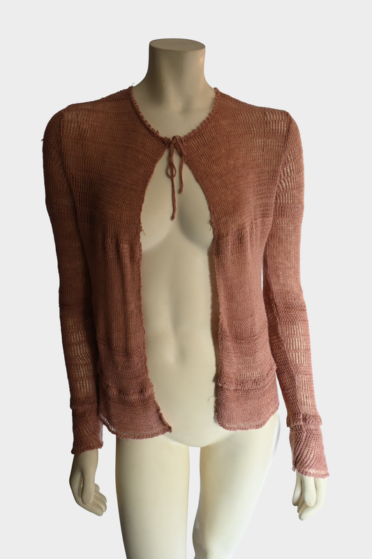 Ralph Lauren Purple Label 100% Linen Open Knit Tie Front Cardigan