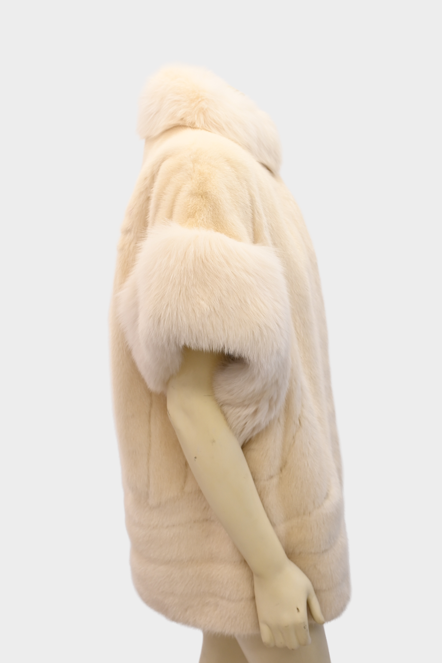 Ivory Mink Cape Vest with White Fox Fur Trim