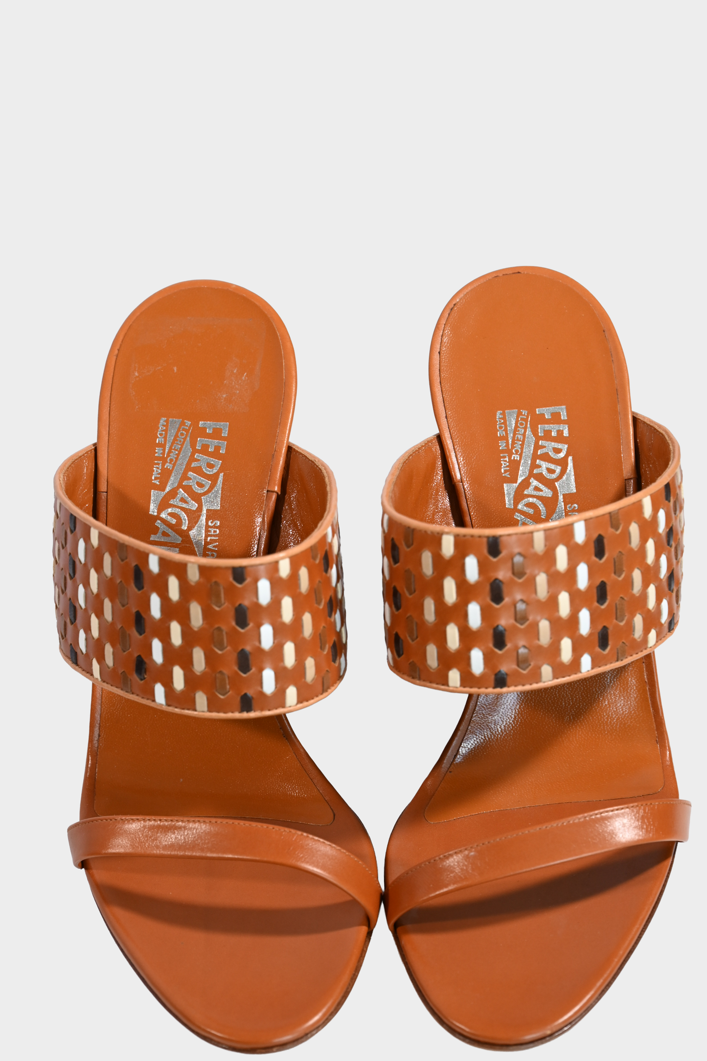 Salvatore Ferragamo Leather Wedge Mule Sandals Size 9