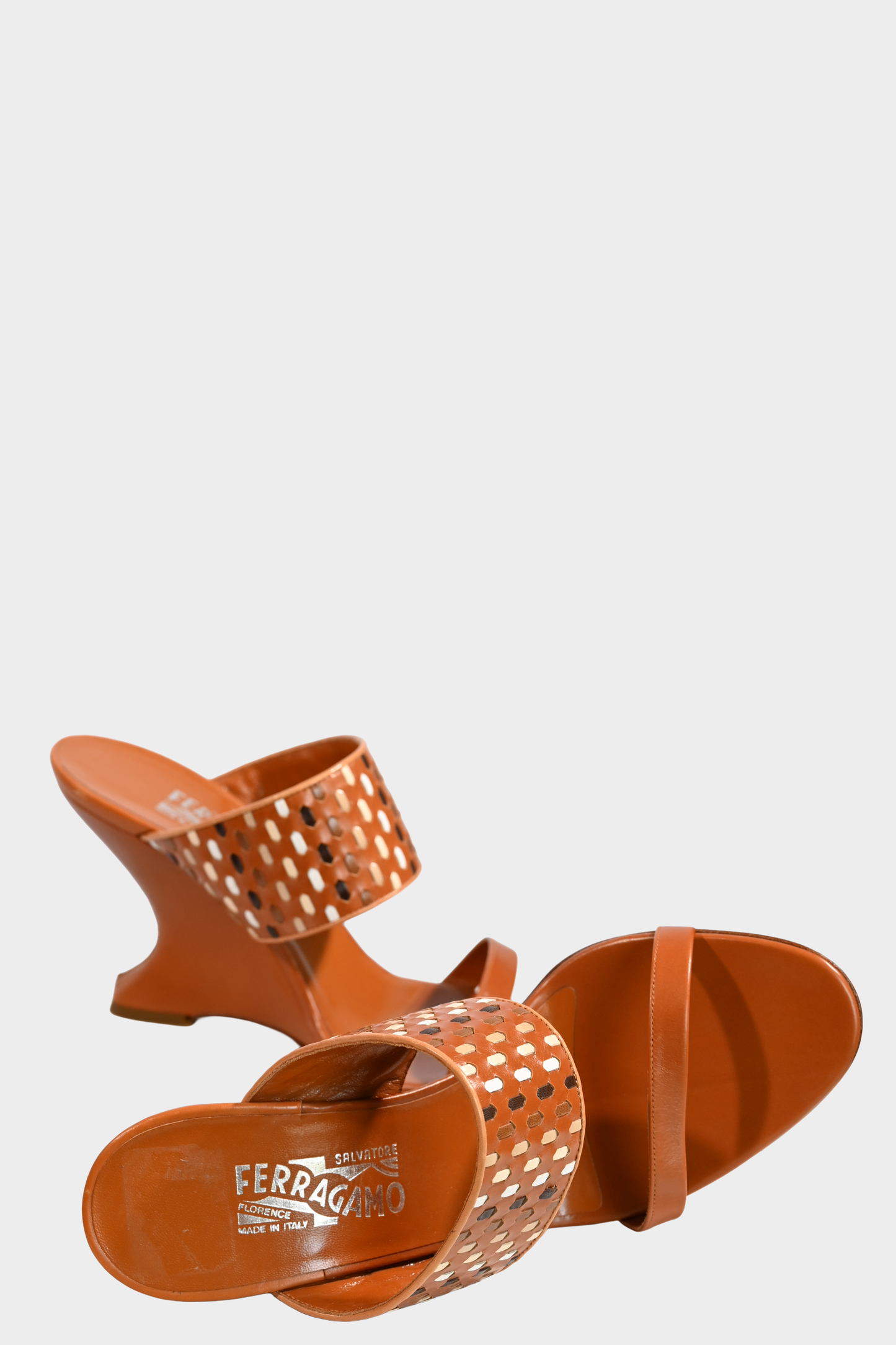Salvatore Ferragamo Leather Wedge Mule Sandals Size 9