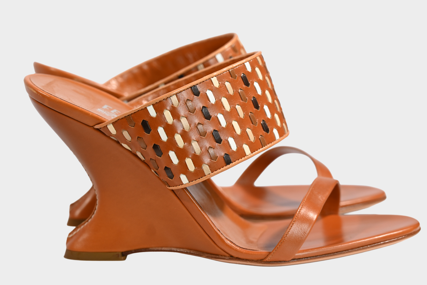 Salvatore Ferragamo Leather Wedge Mule Sandals Size 9