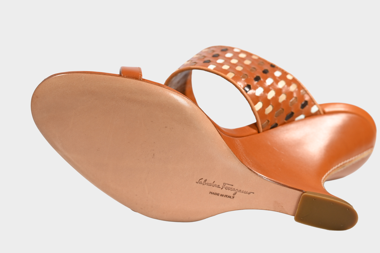 Salvatore Ferragamo Leather Wedge Mule Sandals Size 9