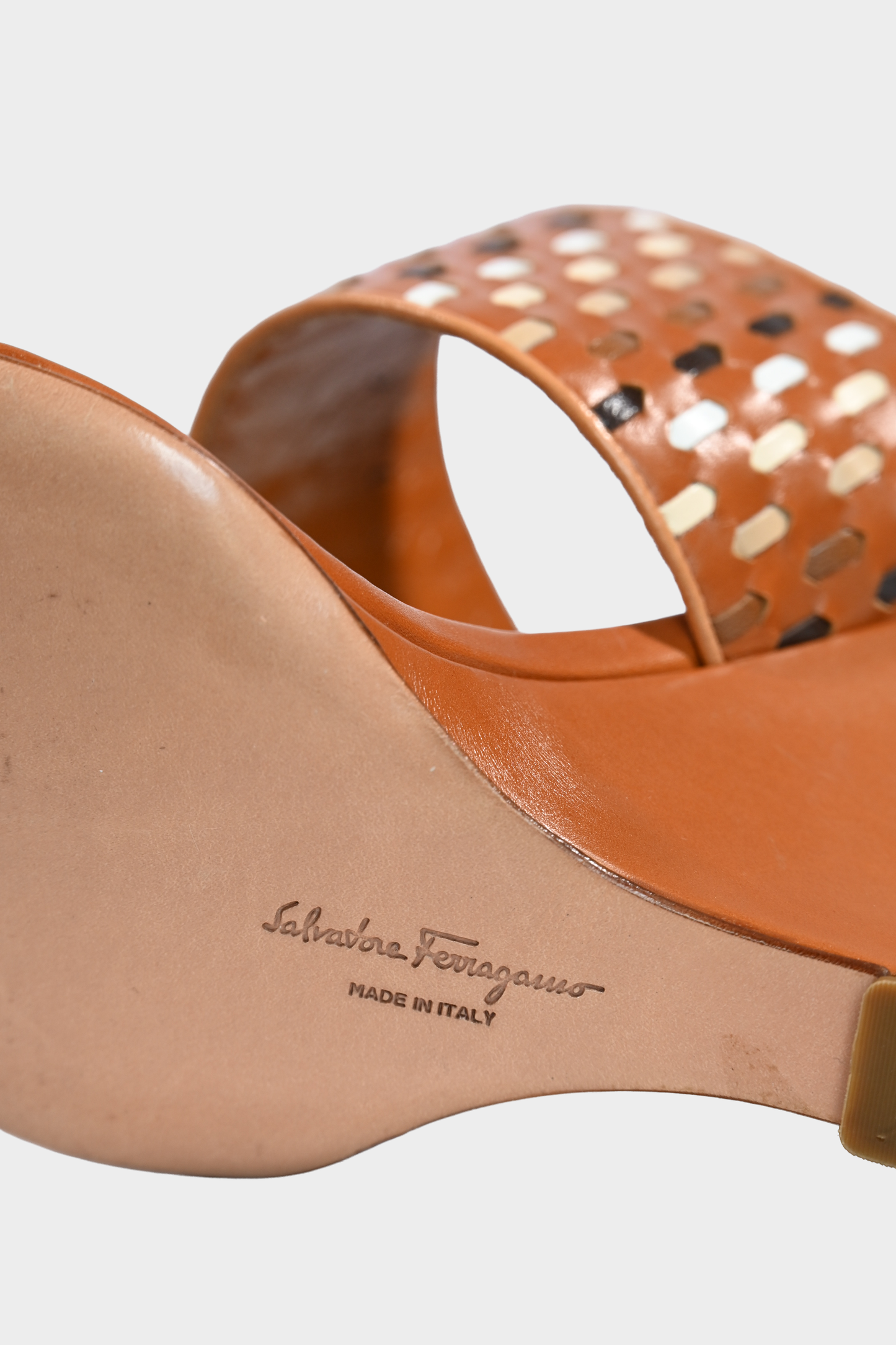 Salvatore Ferragamo Leather Wedge Mule Sandals Size 9