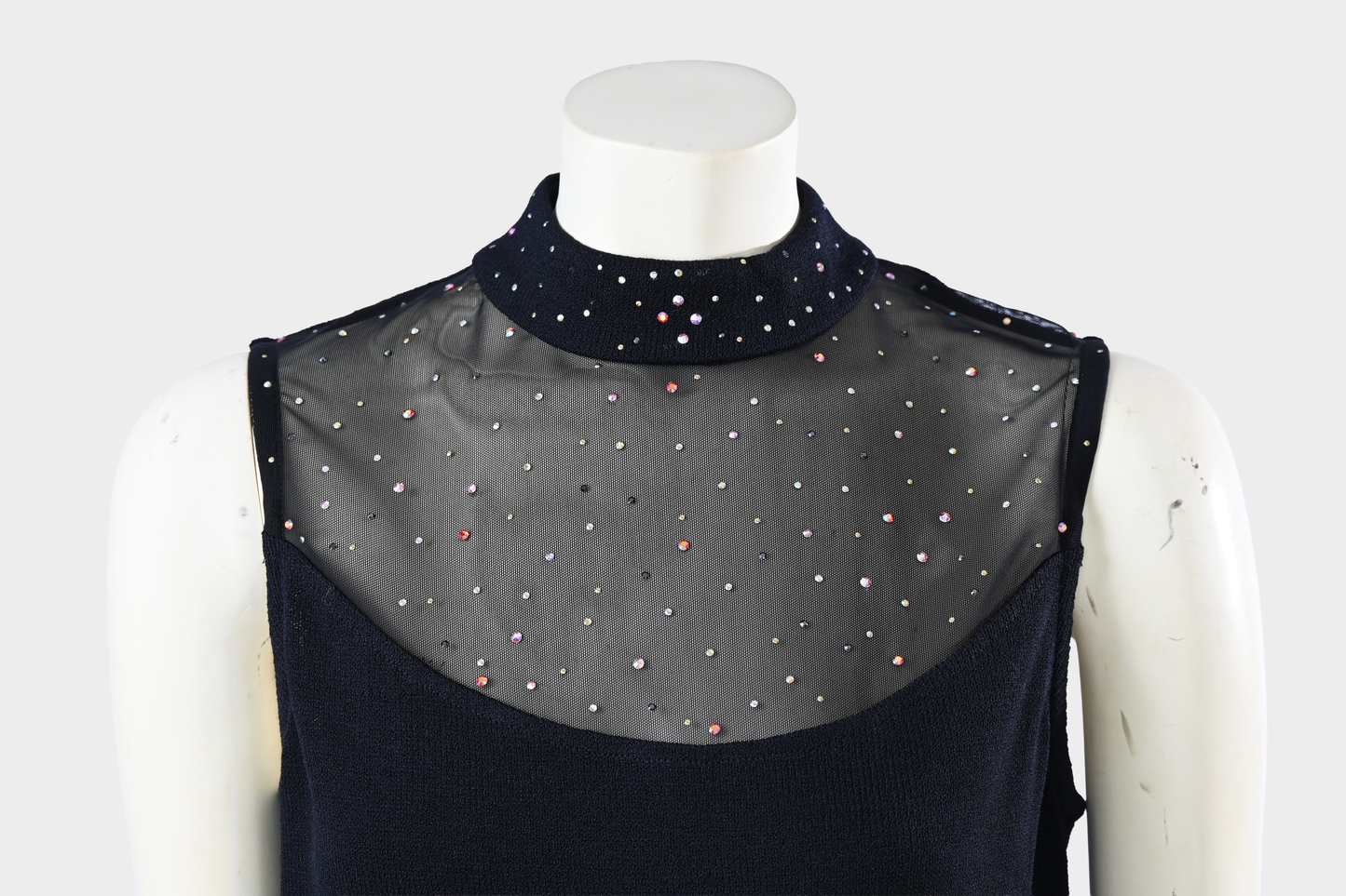 St. John Evening Knit Top with Crystal Mesh Mock Neck