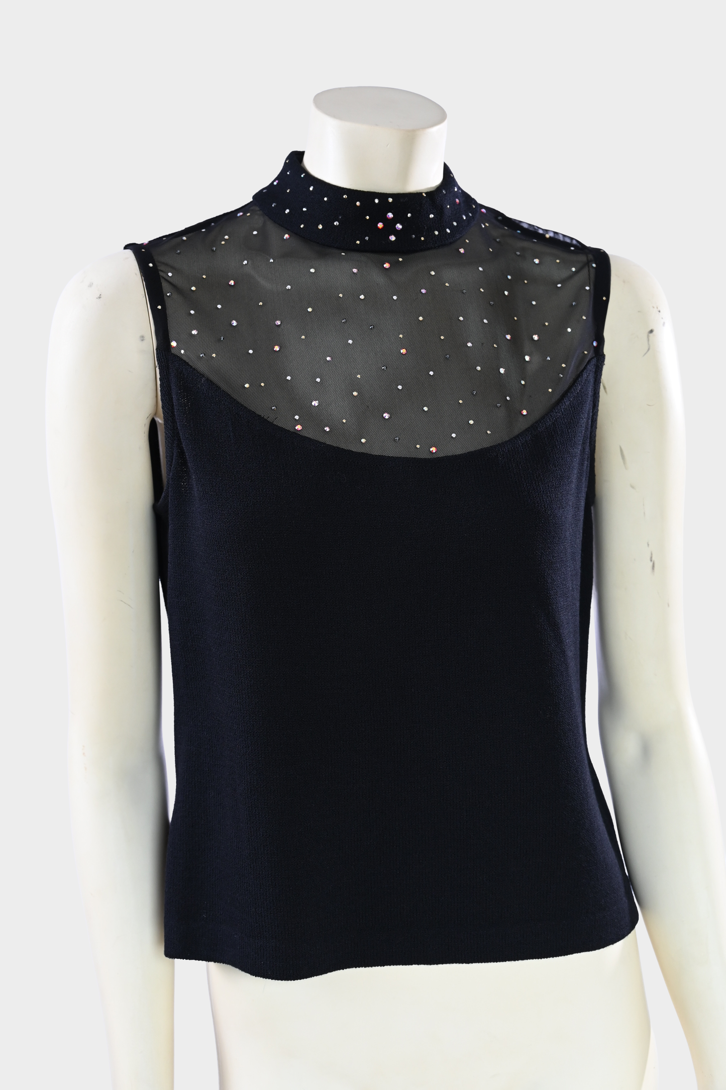 St. John Evening Knit Top with Crystal Mesh Mock Neck