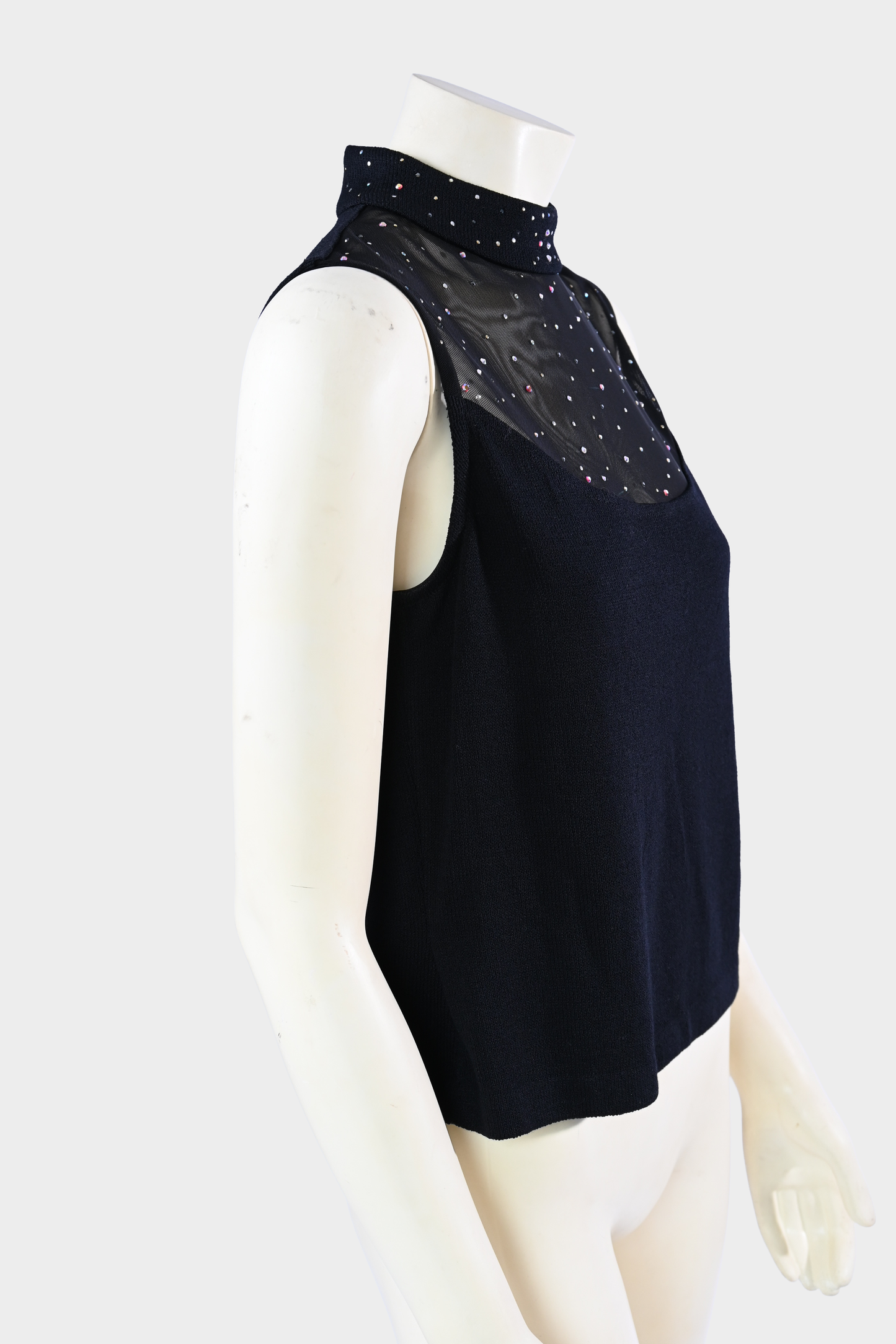 St. John Evening Knit Top with Crystal Mesh Mock Neck
