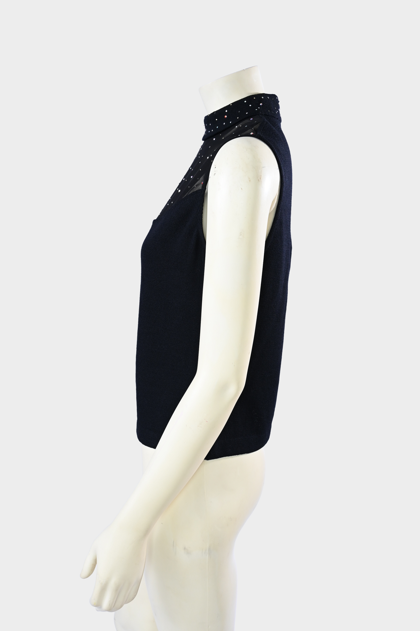 St. John Evening Knit Top with Crystal Mesh Mock Neck