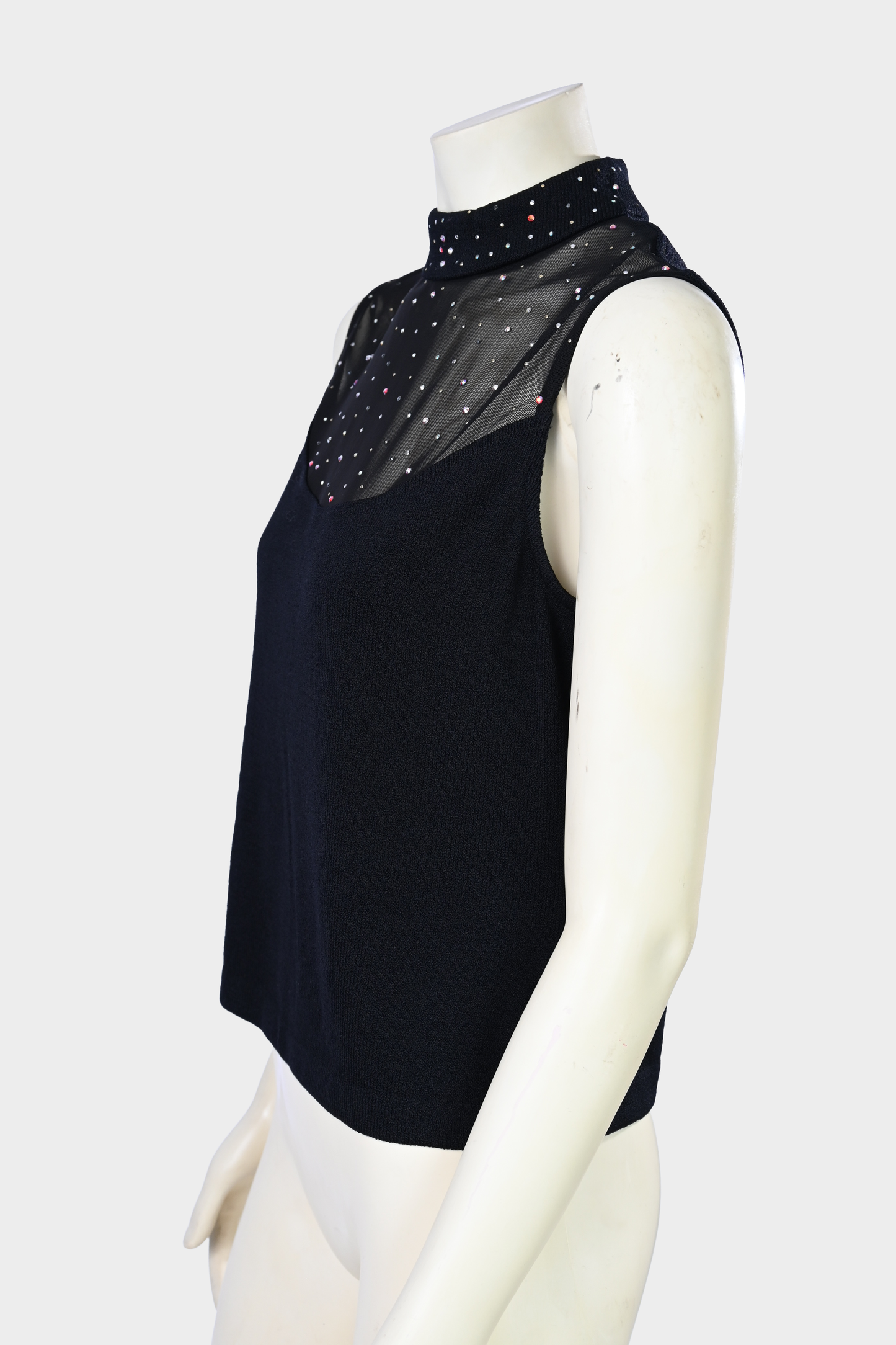 St. John Evening Knit Top with Crystal Mesh Mock Neck